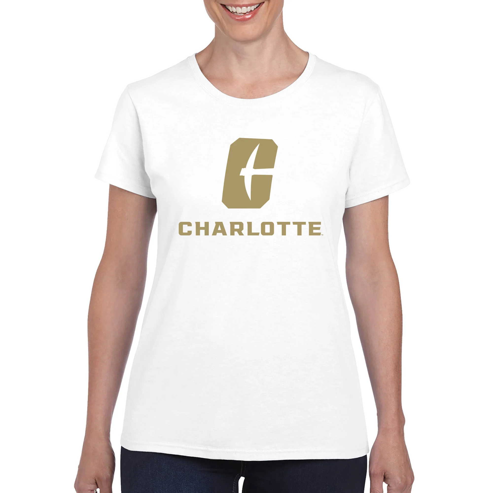 UNC Charlotte Forty-Niners Primary Logo Women's Short Sleeve T Shirt - White - Image 3