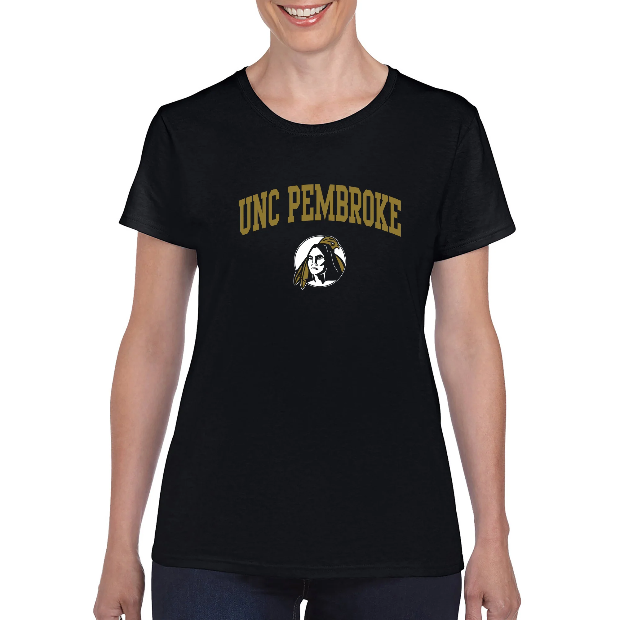 UNC Pembroke Braves Arch Logo Women's T Shirt - Black - Image 4