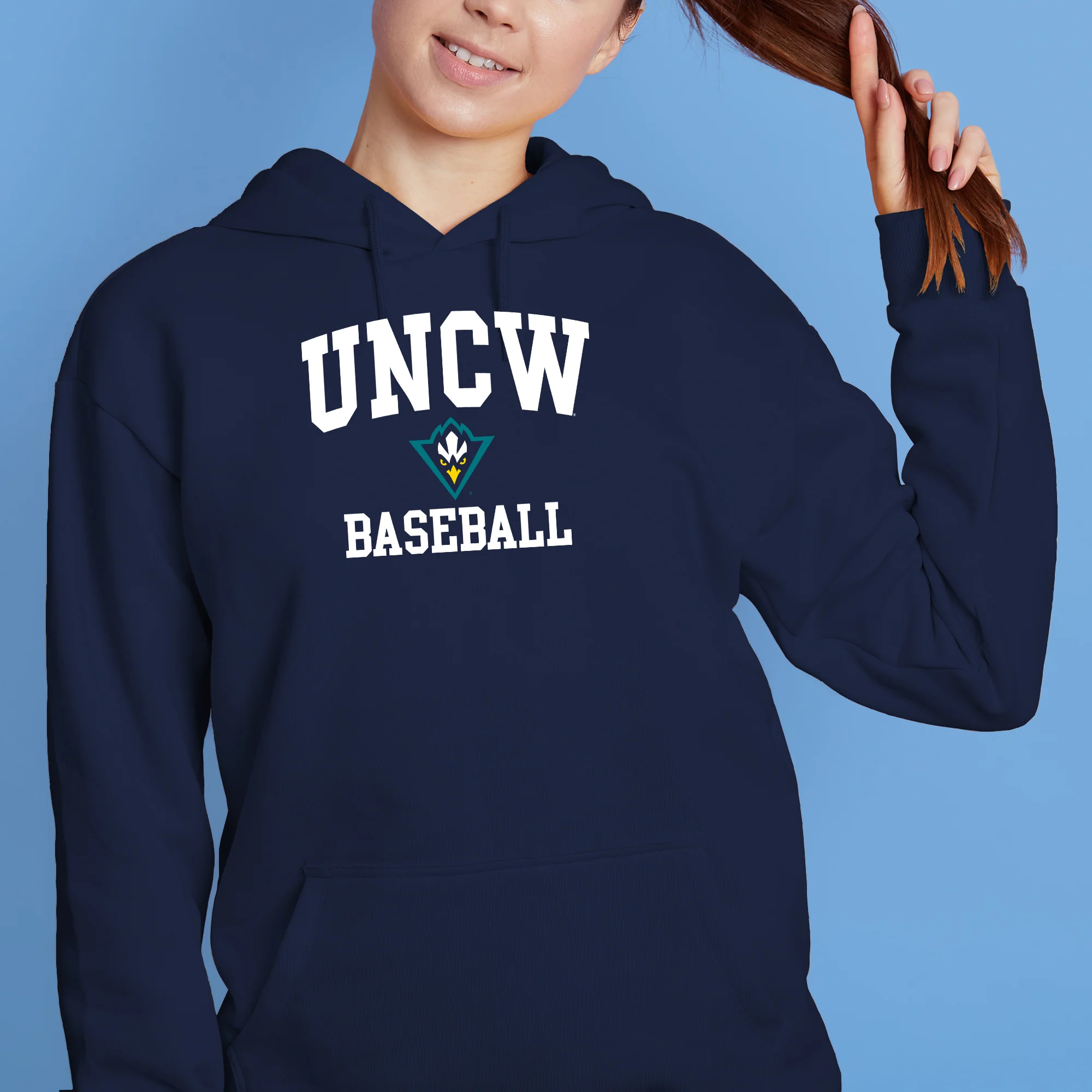 UNC Wilmington Seahawks Arch Logo Baseball Hoodie - Navy - Image 4