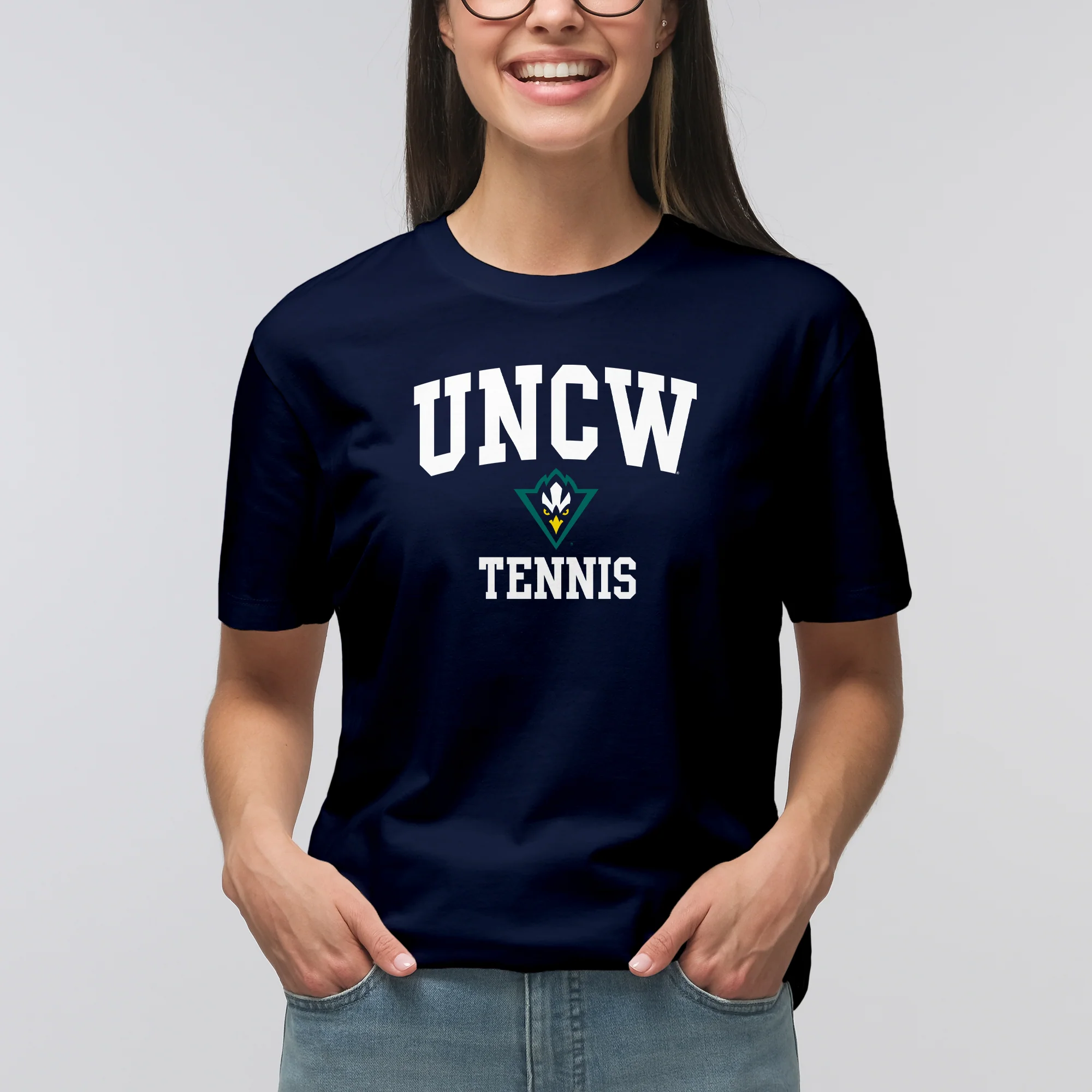 UNC Wilmington Seahawks Arch Logo Tennis T-Shirt - Navy - Image 4