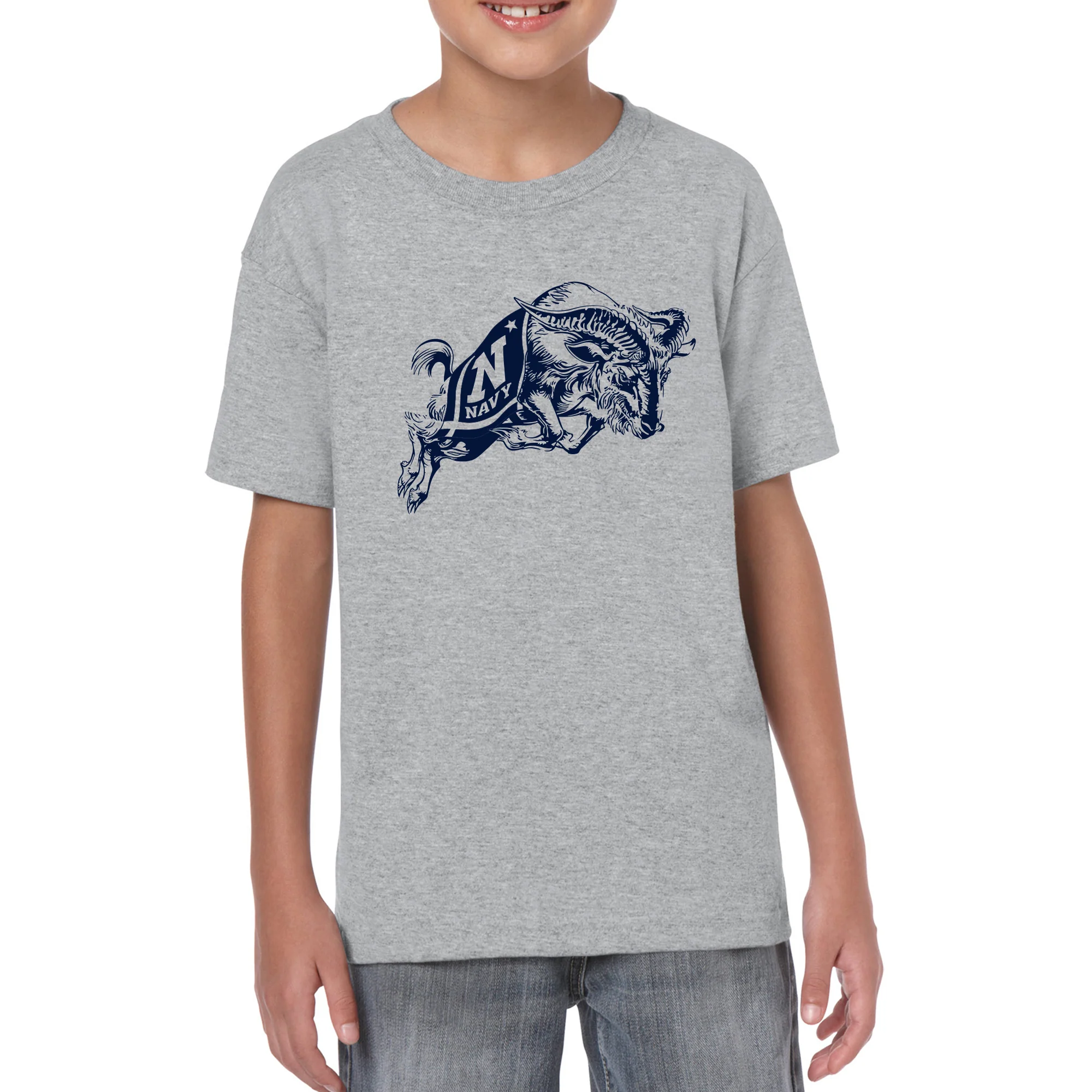 United States Naval Academy Midshipmen Primary Logo Youth Short Sleeve T Shirt - Sport Grey - Image 3