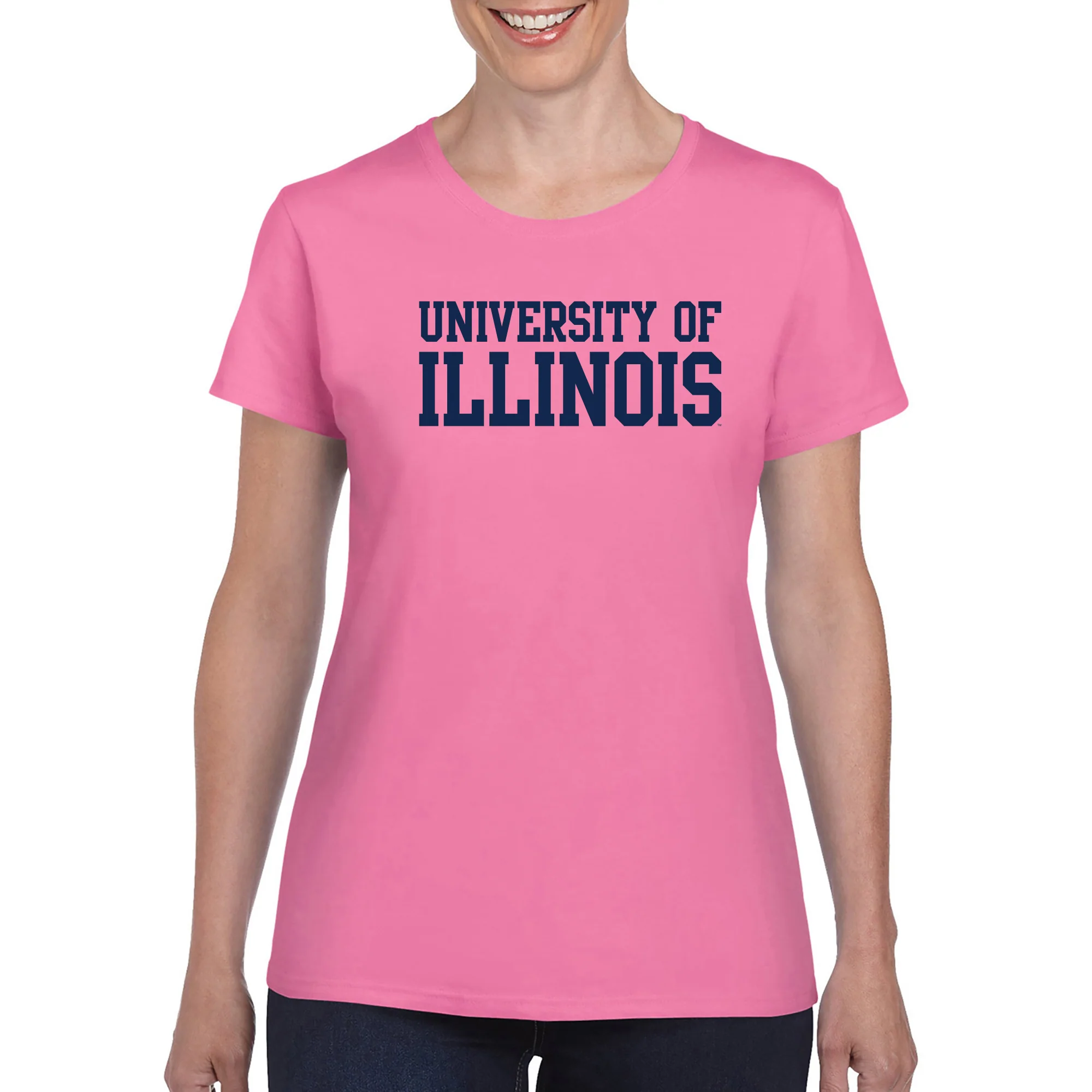 University of Illinois Fighting Illini Basic Block Women's Cotton T-Shirt - Azalea - Image 3