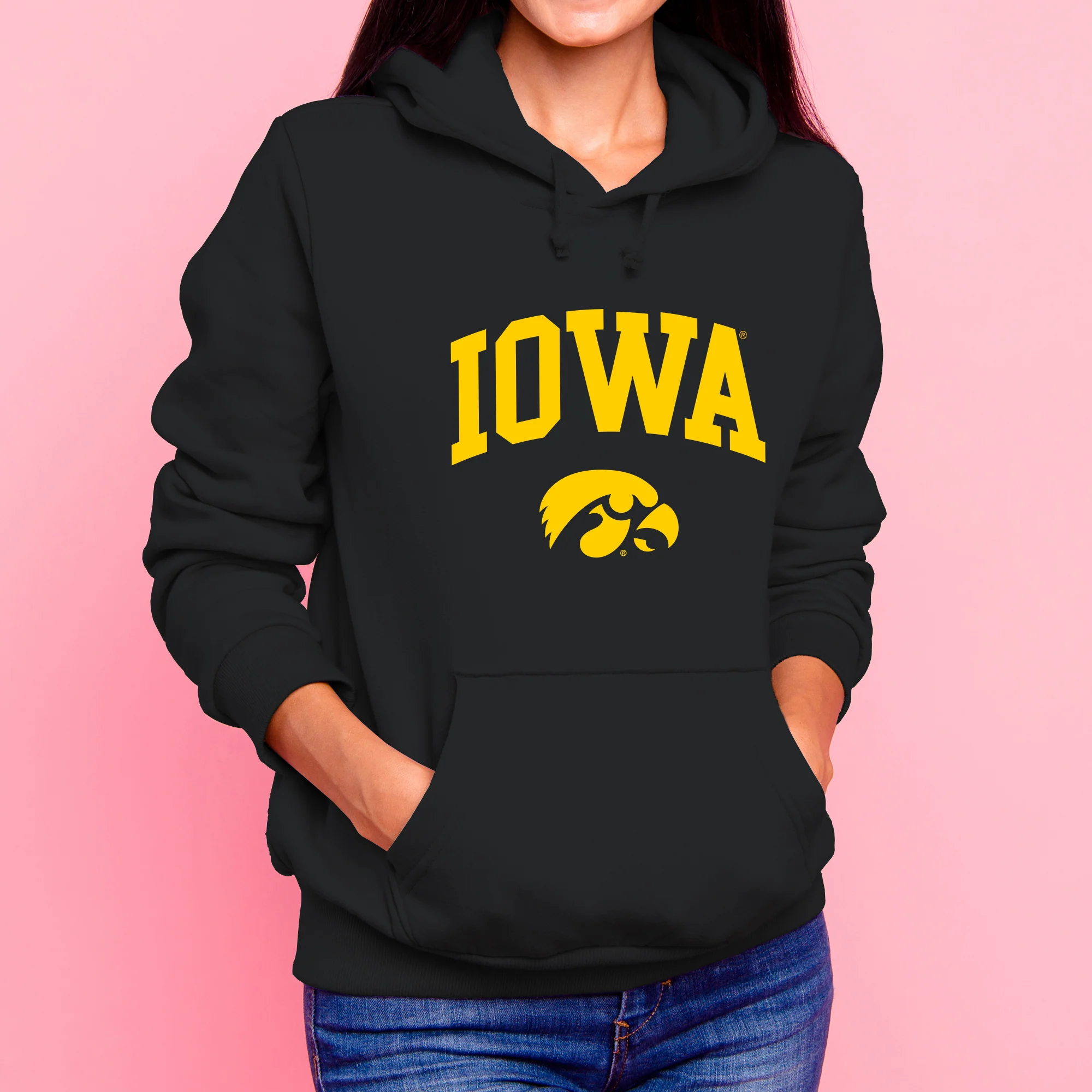 University of Iowa Hawkeyes Arch Logo Heavy Blend Hoodie - Black - Image 3