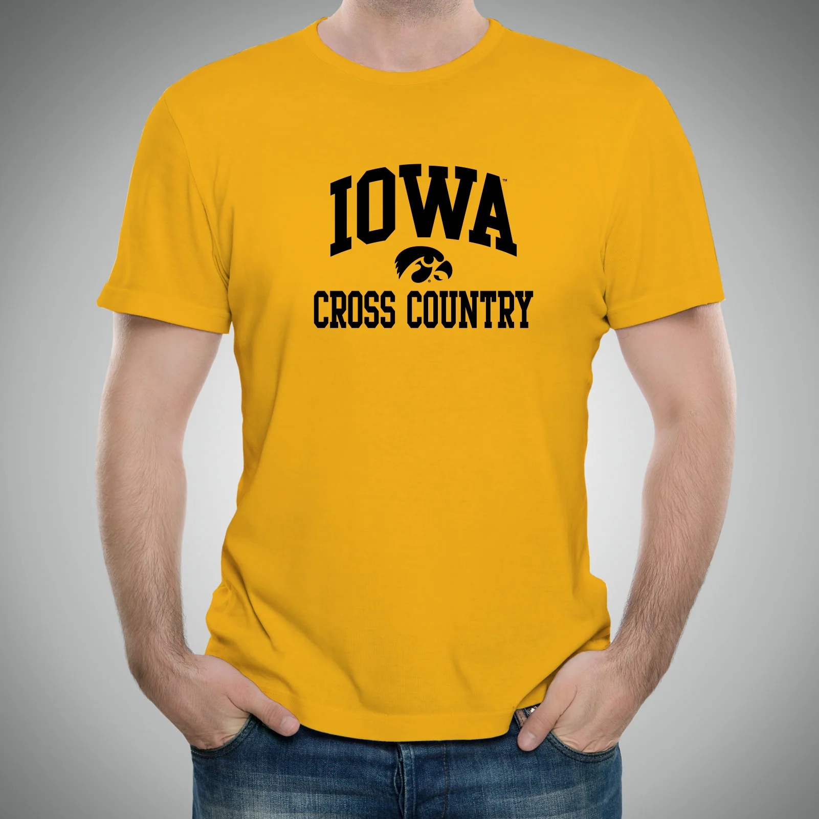 University of Iowa Hawkeyes Arch Logo Cross Country Sleeve T Shirt - Gold - Image 3