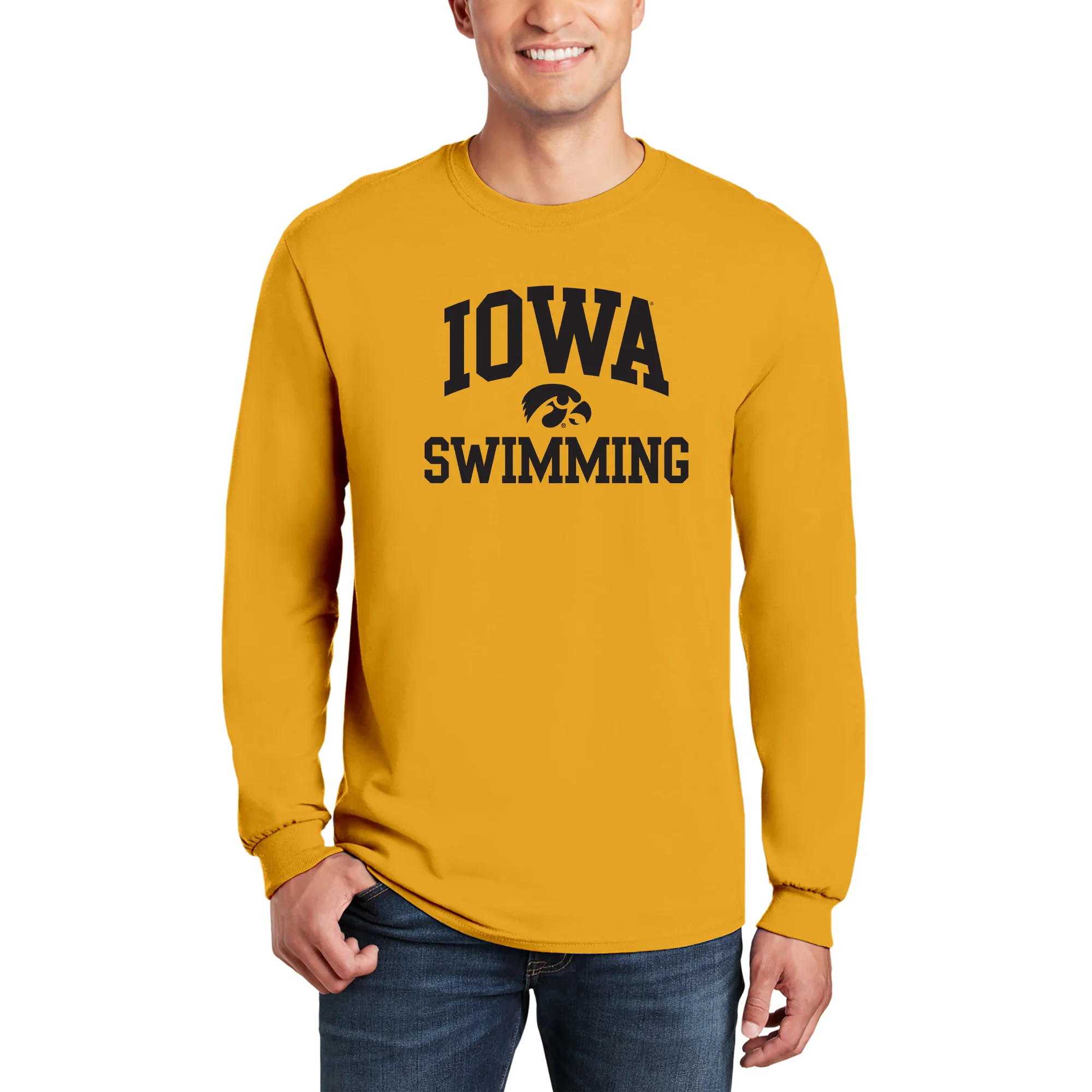 University of Iowa Hawkeyes Arch Logo Swimming Long Sleeve T Shirt- Gold - Image 3