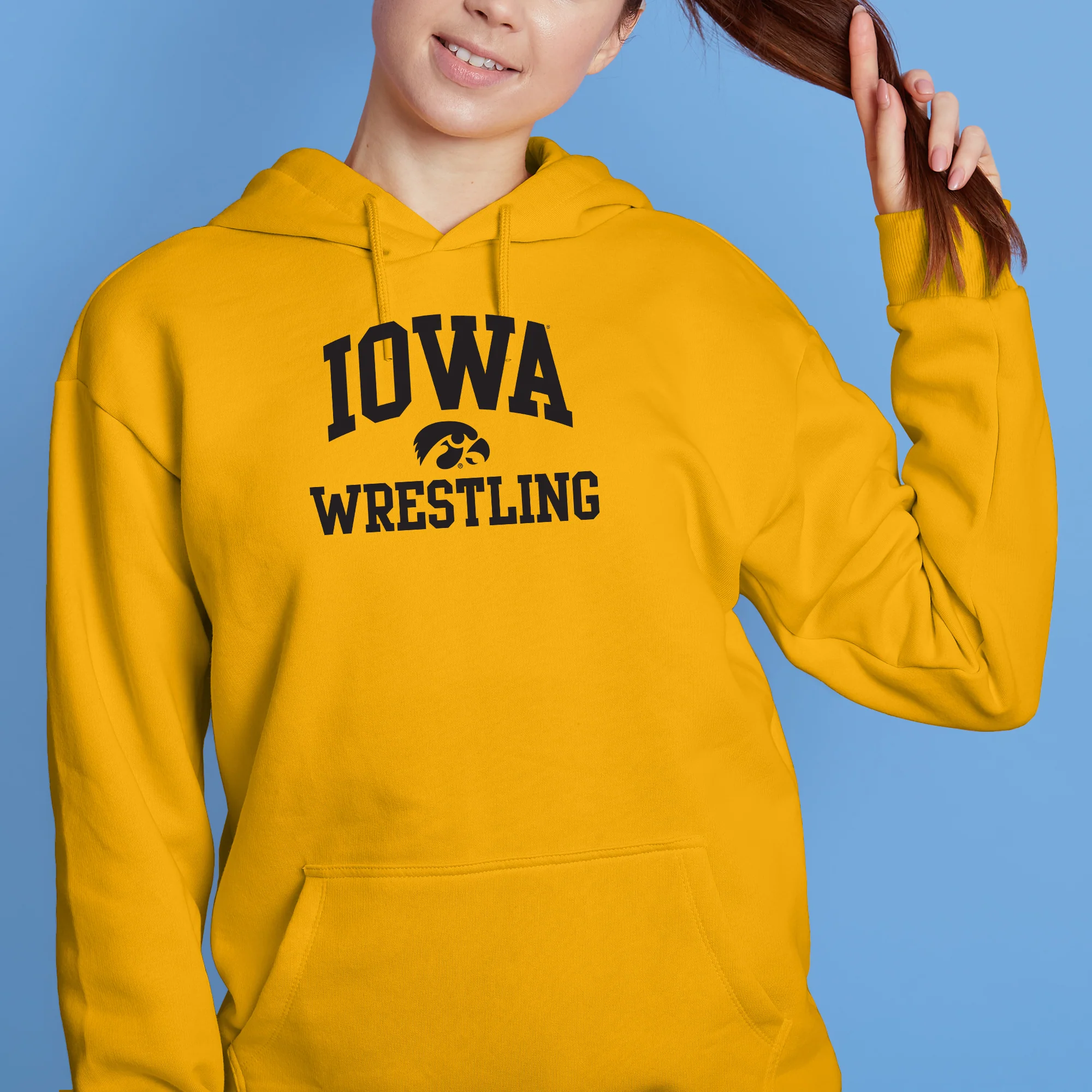 University of Iowa Hawkeyes Arch Logo Wrestling Hoodie - Gold - Image 4