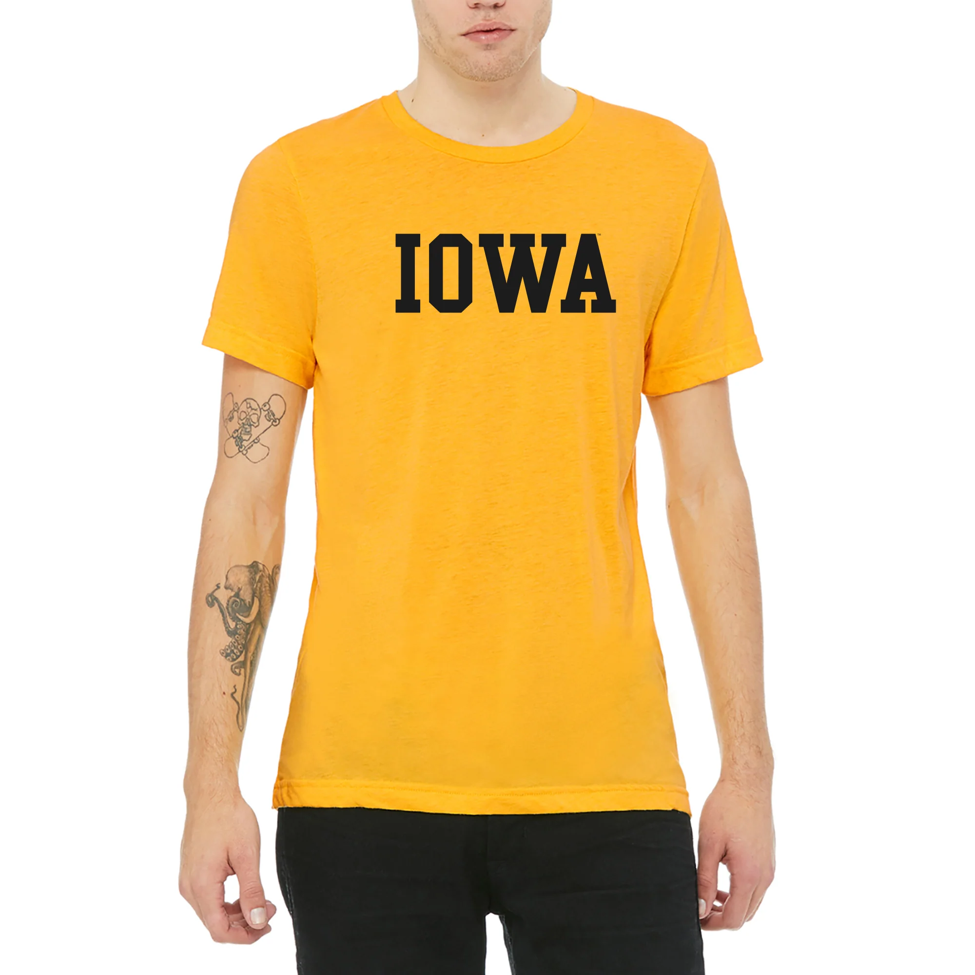 Iowa Basic Block Canvas Triblend T-Shirt - Yellow Gold Triblend - Image 3