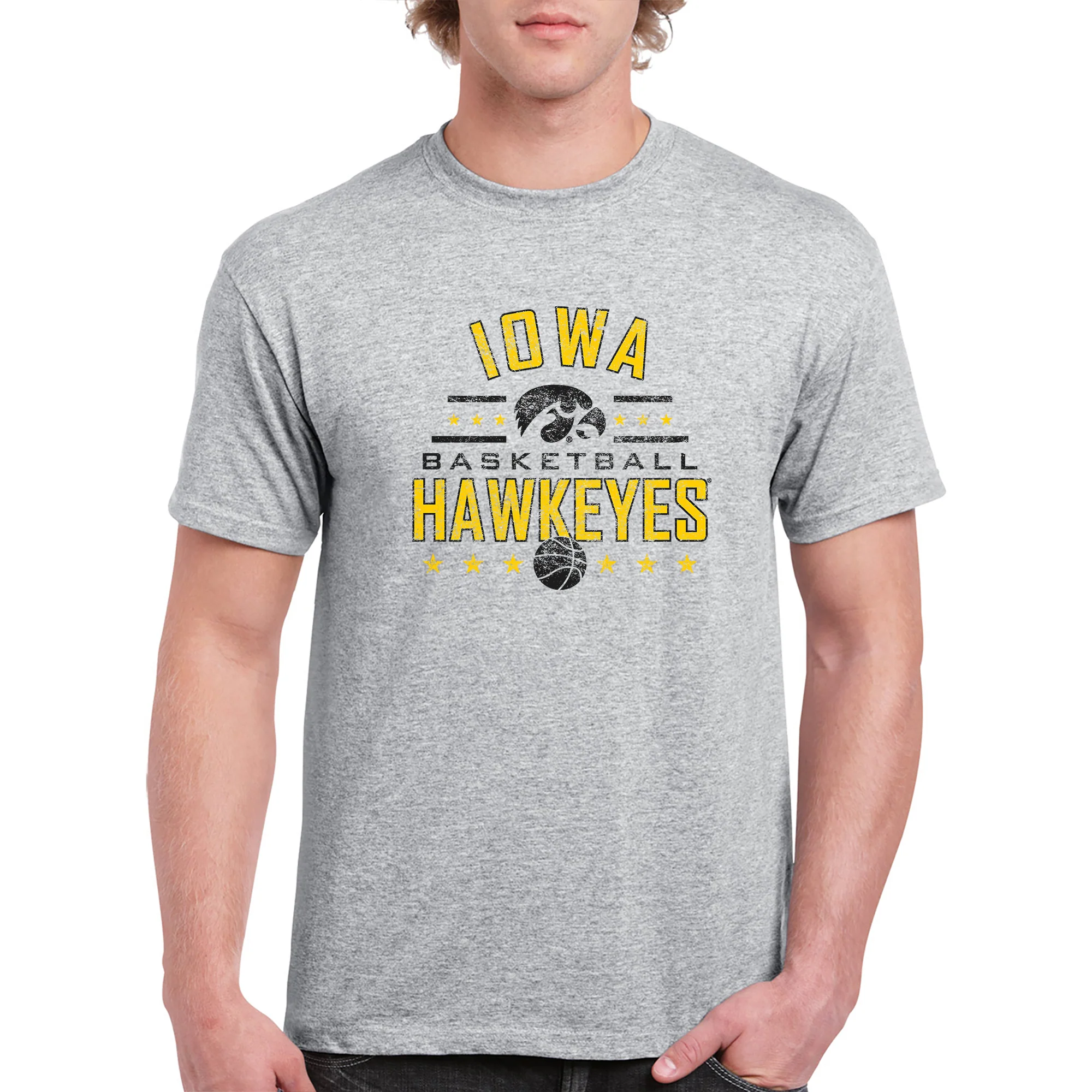 University of Iowa Hawkeyes Basketball Arch Stars Short Sleeve T Shirt - Sport Grey - Image 3