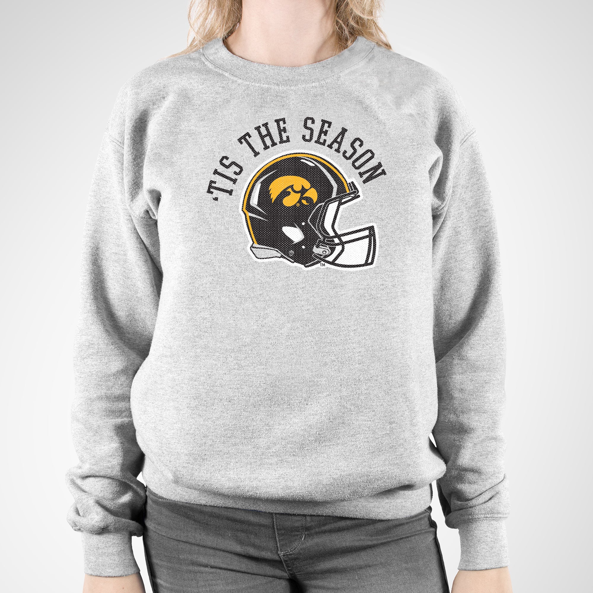 University of Iowa Hawkeyes Tis The Season Basic Cotton Crewneck Sweatshirt - Sport Grey - Image 4