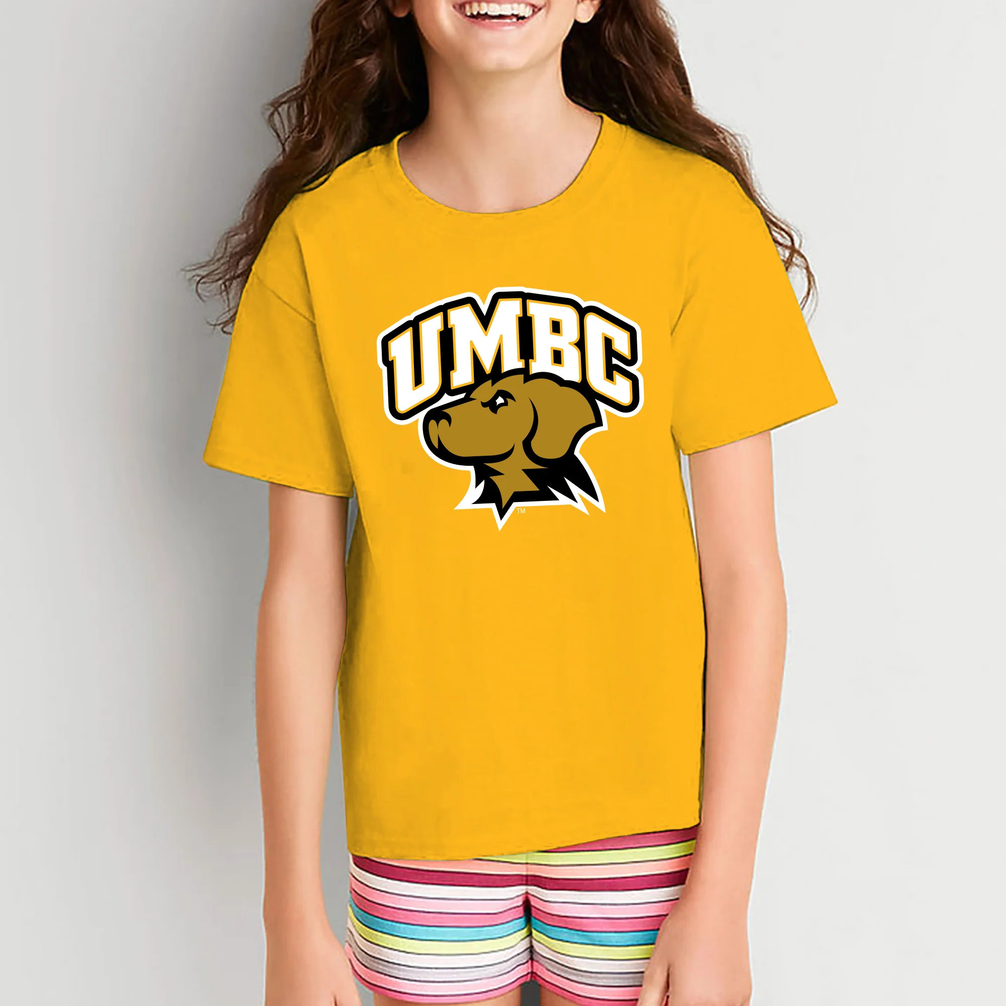 University of Maryland Baltimore County Retrievers Arch Logo Short Sleeve Youth T Shirt - Gold - Image 4