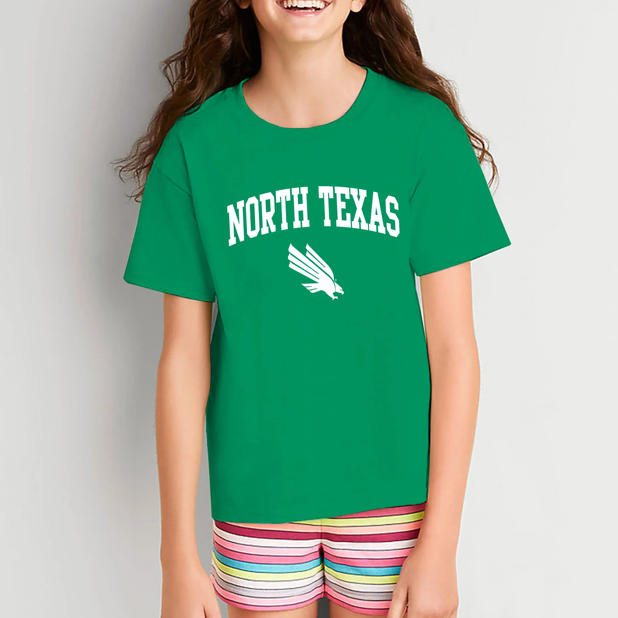 University of North Texas Mean Green Arch Logo Cotton Youth T-Shirt - Irish Green - Image 4