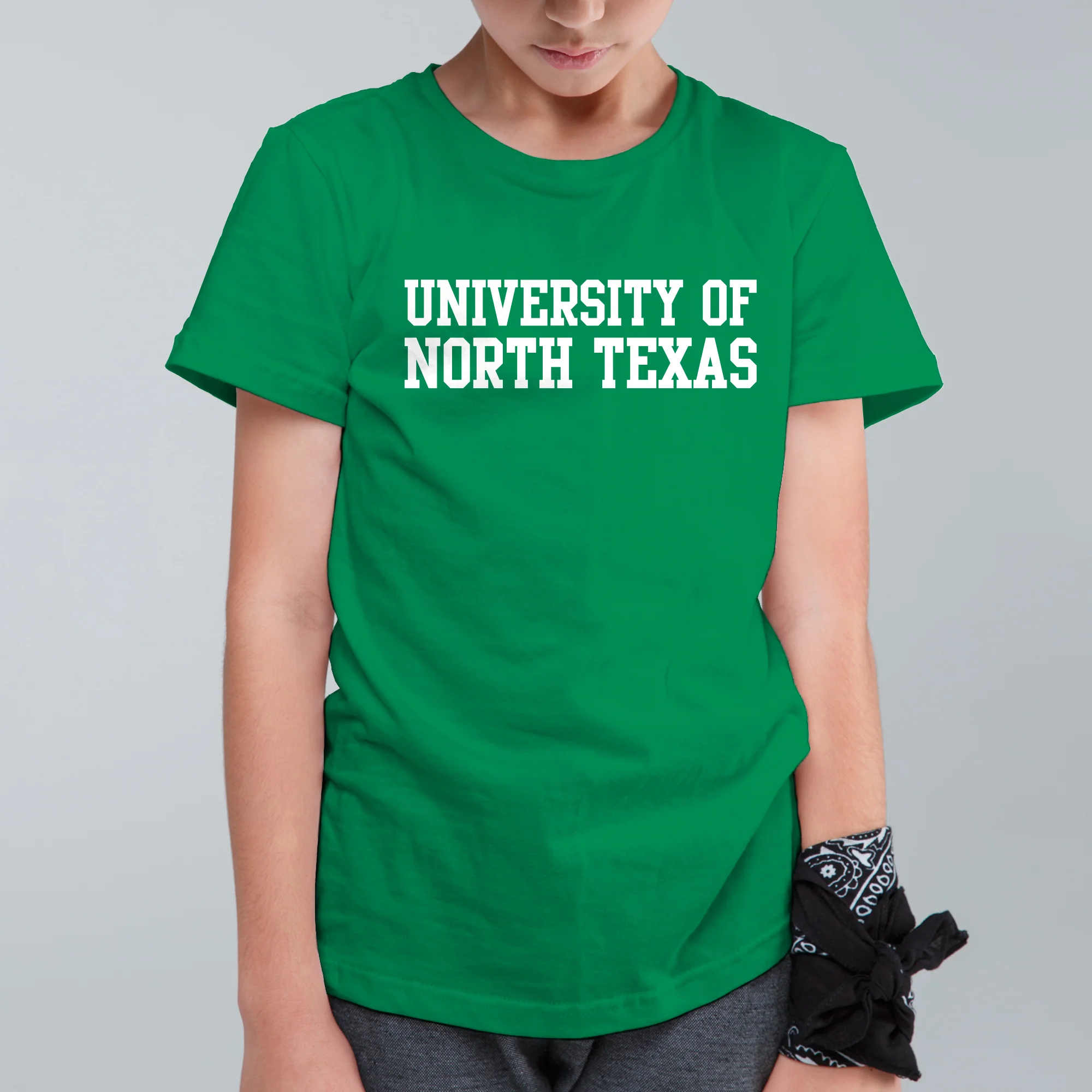 University of North Texas Mean Green Basic Block Cotton Youth T-Shirt - Irish Green - Image 3