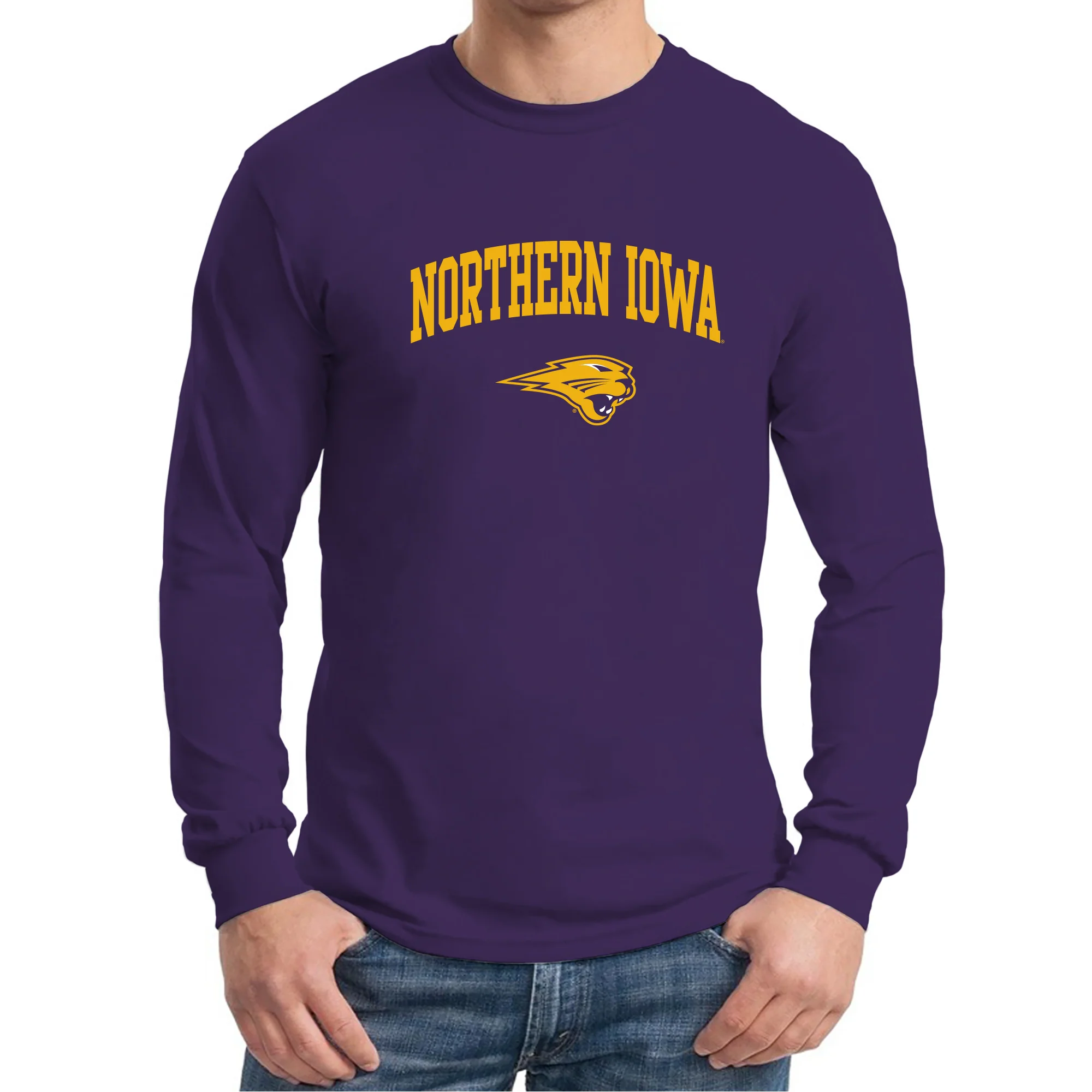 University of Northern Iowa Panthers Arch Logo Long Sleeve T Shirt - Purple - Image 3