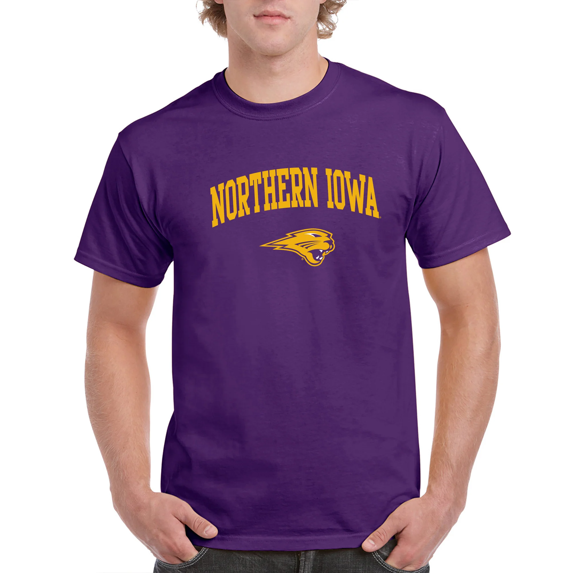 University of Northern Iowa Panthers Arch Logo Short Sleeve T Shirt - Purple - Image 3