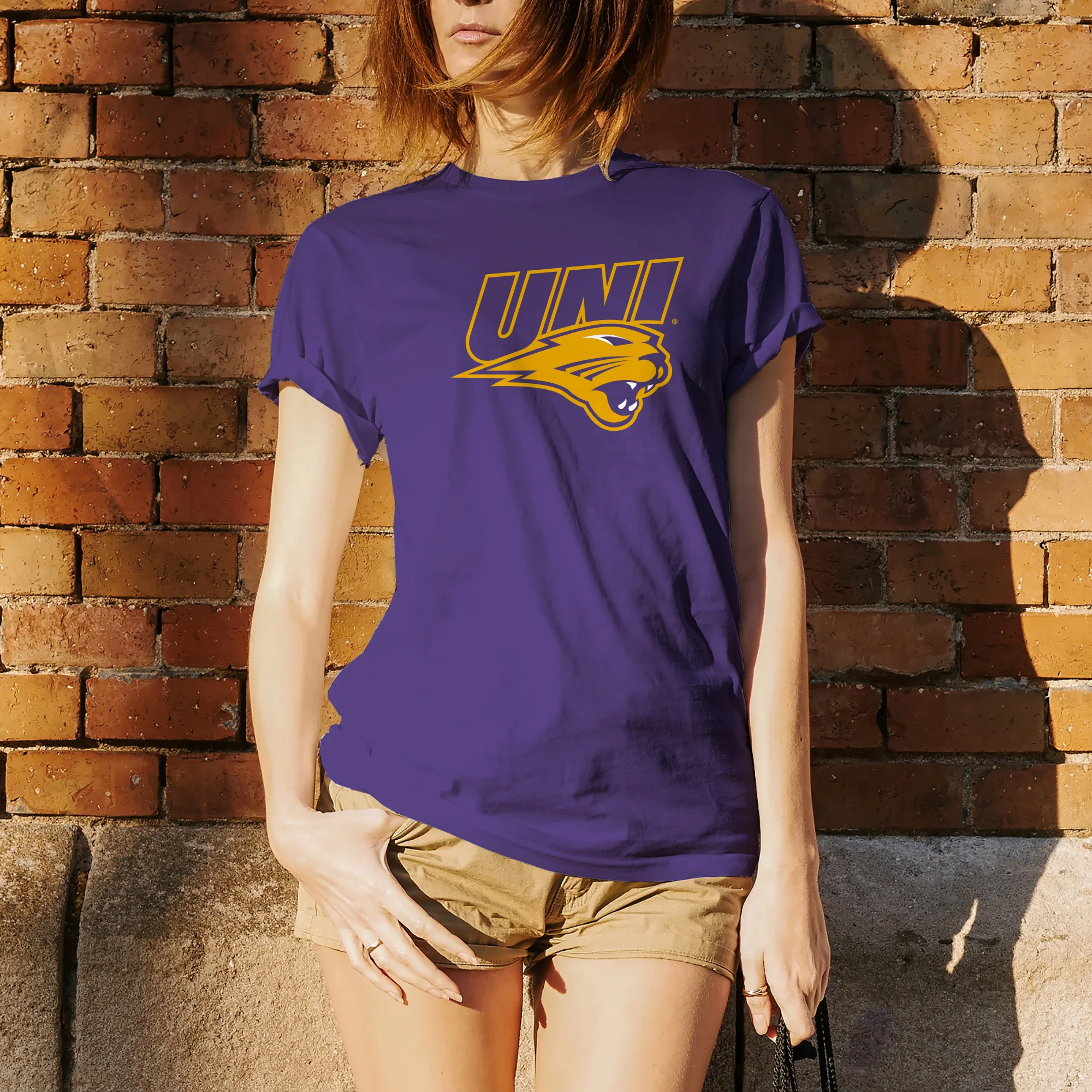 University of Northern Iowa Panthers Primary Logo Short Sleeve T Shirt - Purple - Image 4