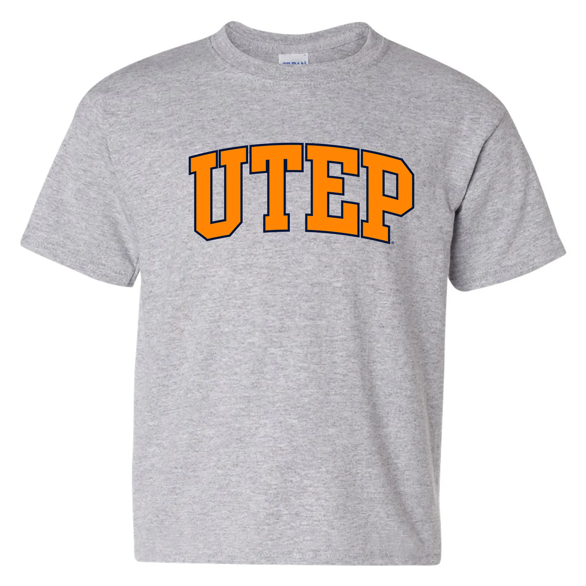 University of Texas at El Paso Miners Arch Logo Short Sleeve Youth T Shirt - Sport Grey