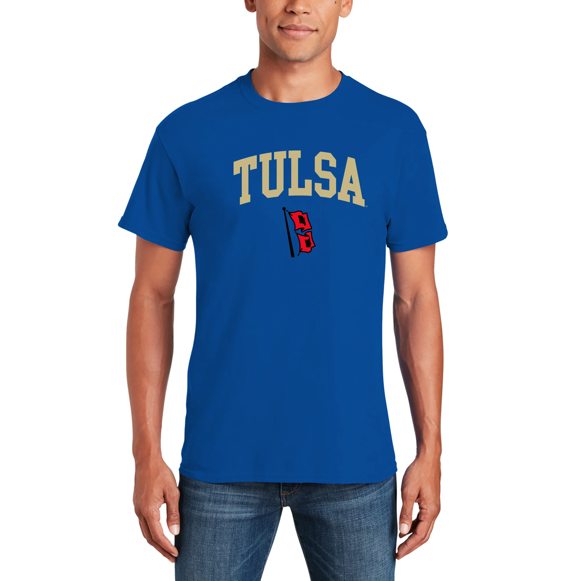 University of Tulsa Golden Hurricanes Arch Logo Cotton T-Shirt - Royal - Image 3