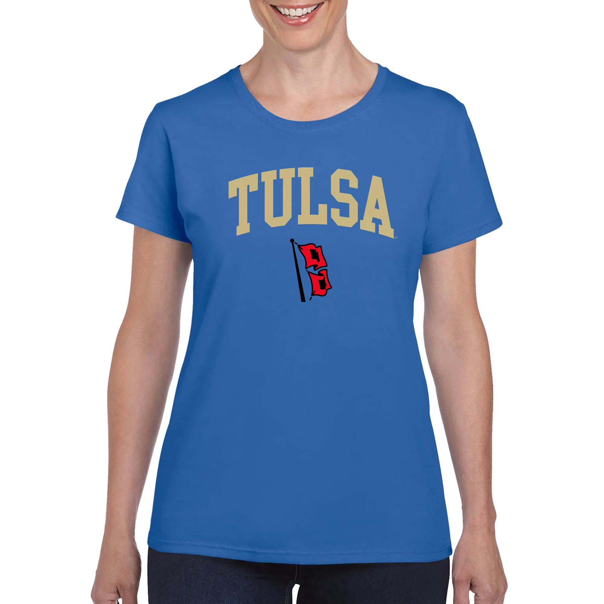 University of Tulsa Golden Hurricanes Arch Logo Cotton Womens T-Shirt - Royal - Image 3