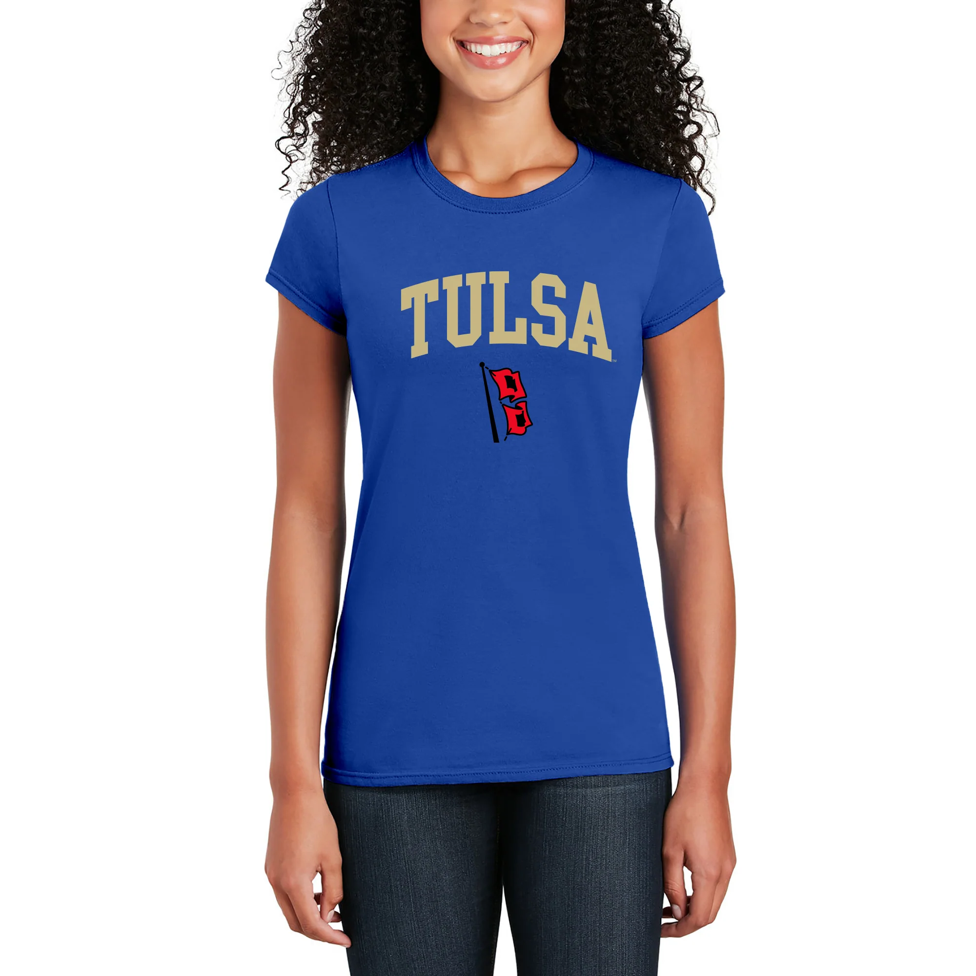 University of Tulsa Golden Hurricanes Arch Logo Cotton Womens T-Shirt - Royal - Image 4