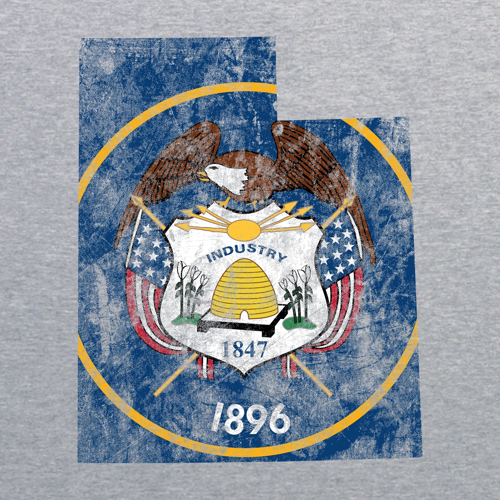 Utah Distressed State Flag Outline NLA T-Shirt - Heather Grey - Image 2