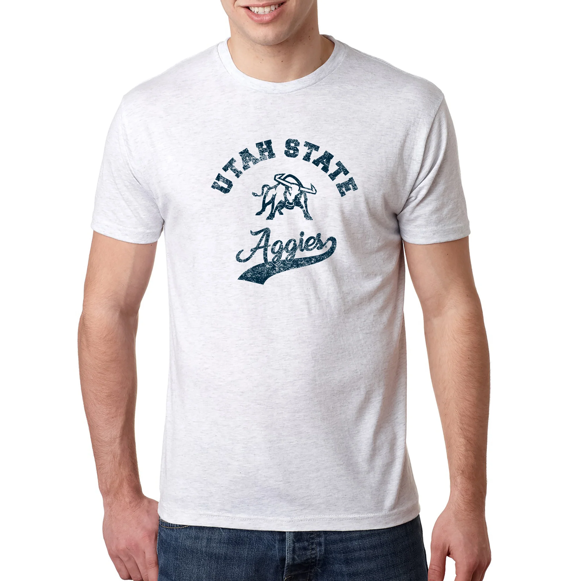 Utah State Aggies Retro Script NLA Triblend T-Shirt - Heather White - Image 3