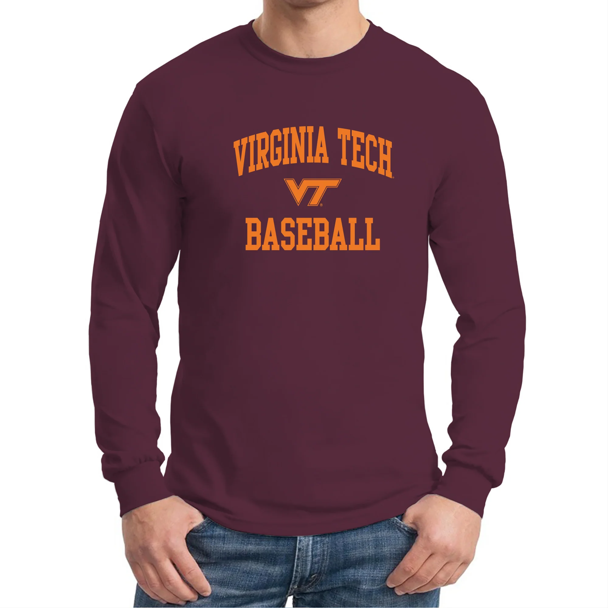 Virginia Tech Arch Logo Baseball Long Sleeve - Maroon - Image 3