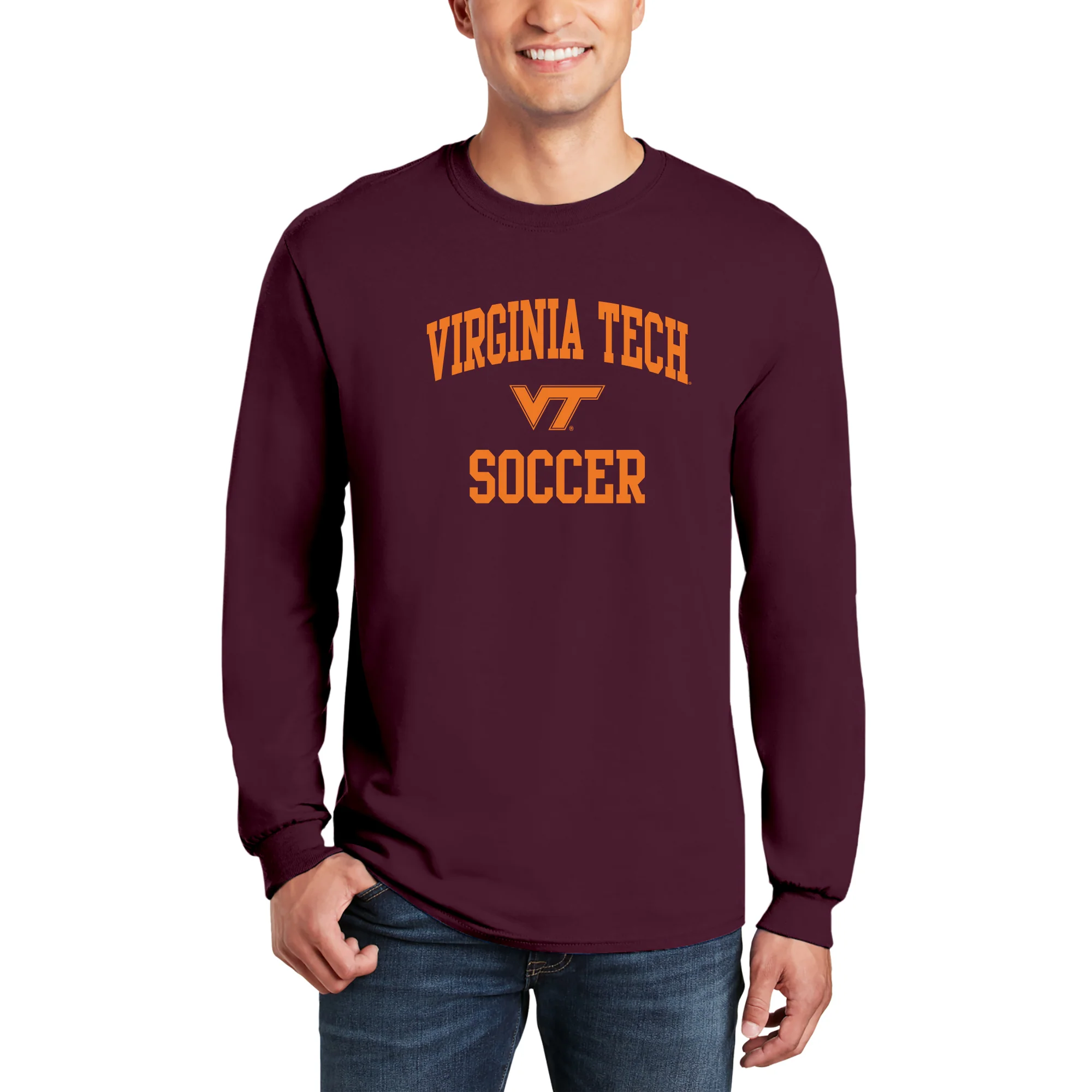 Virginia Tech Arch Logo Soccer Long Sleeve - Maroon - Image 3