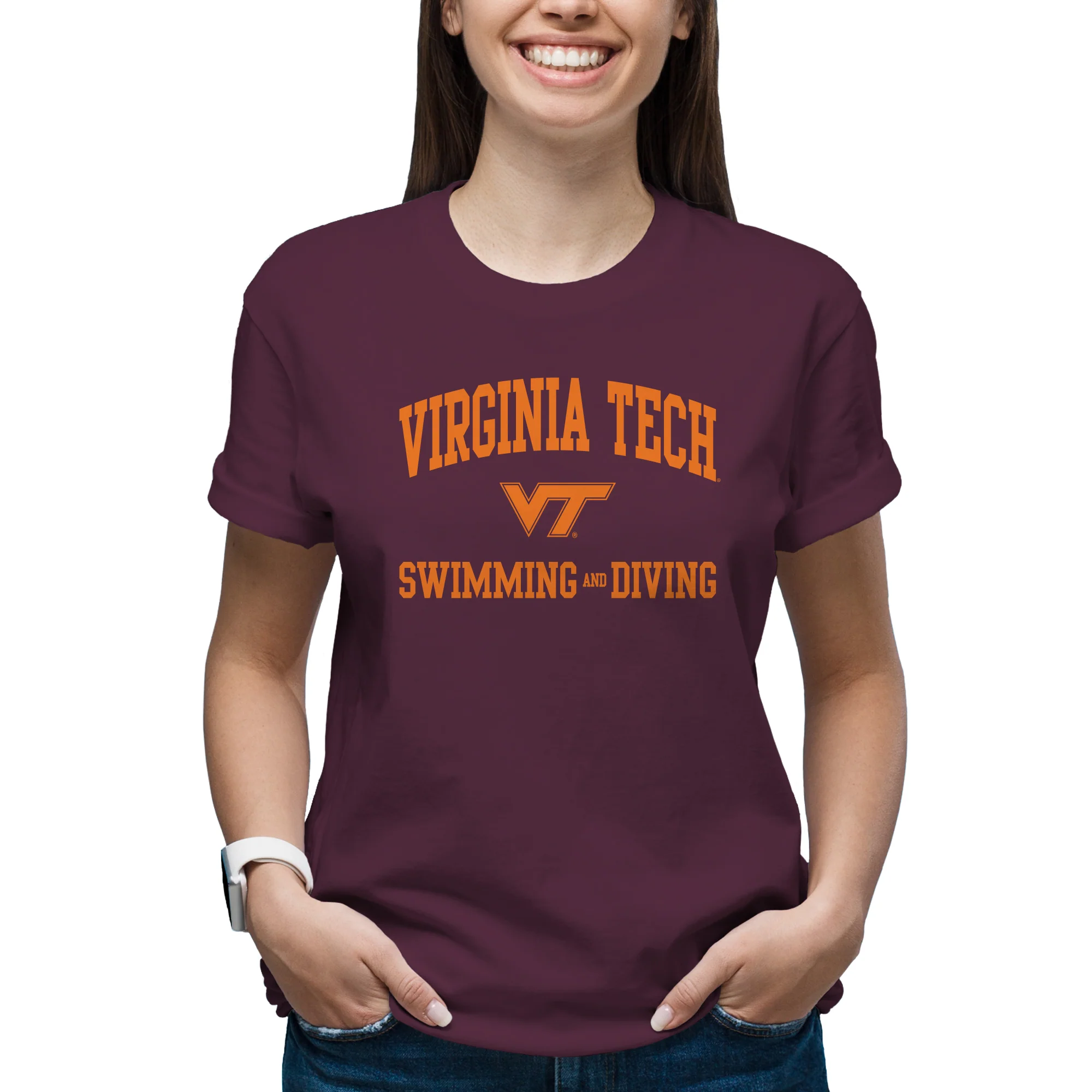 Virginia Tech Arch Logo Swimming & Diving T-Shirt - Maroon - Image 4