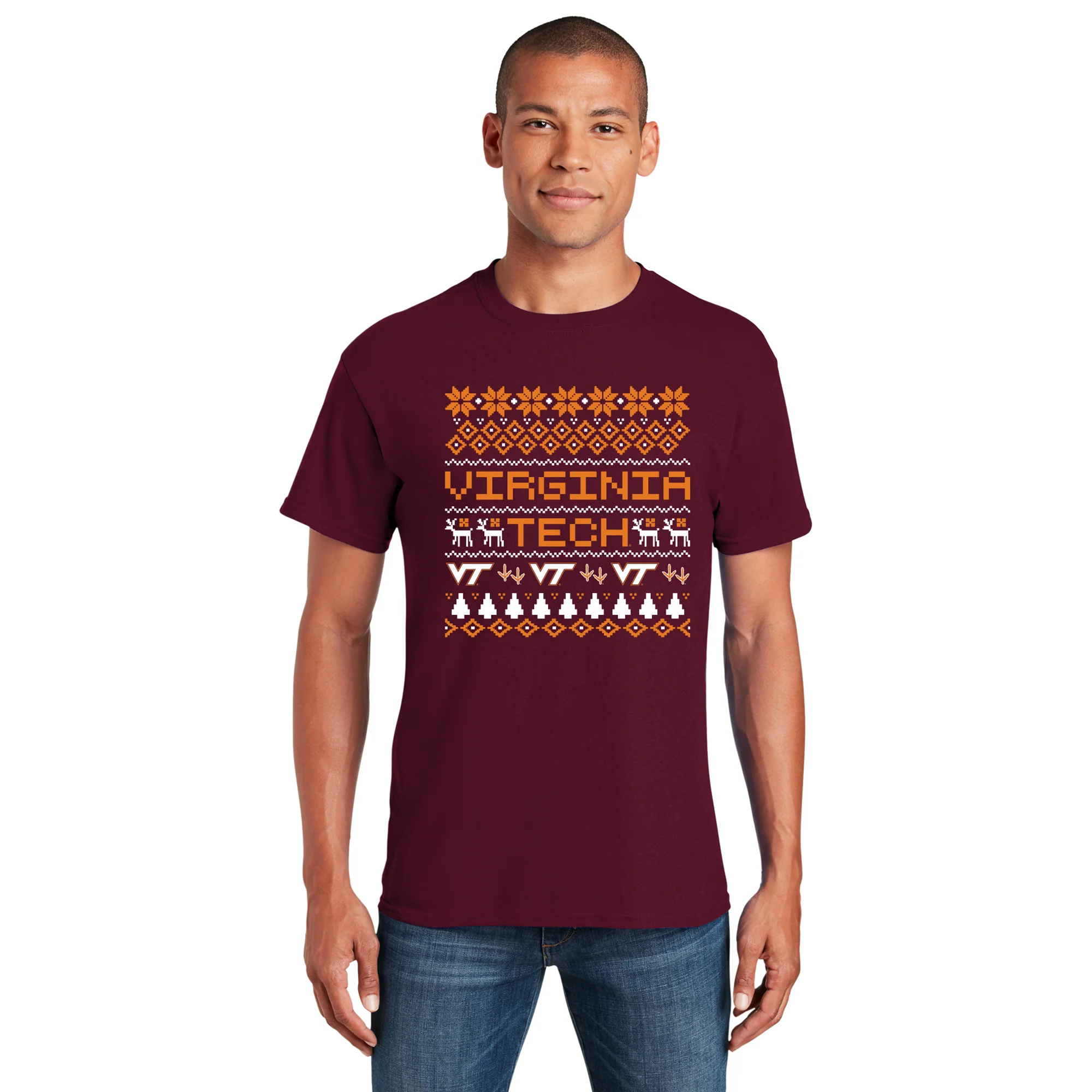 Virginia Tech Holiday Sweater T-Shirt - Maroon - Image 4