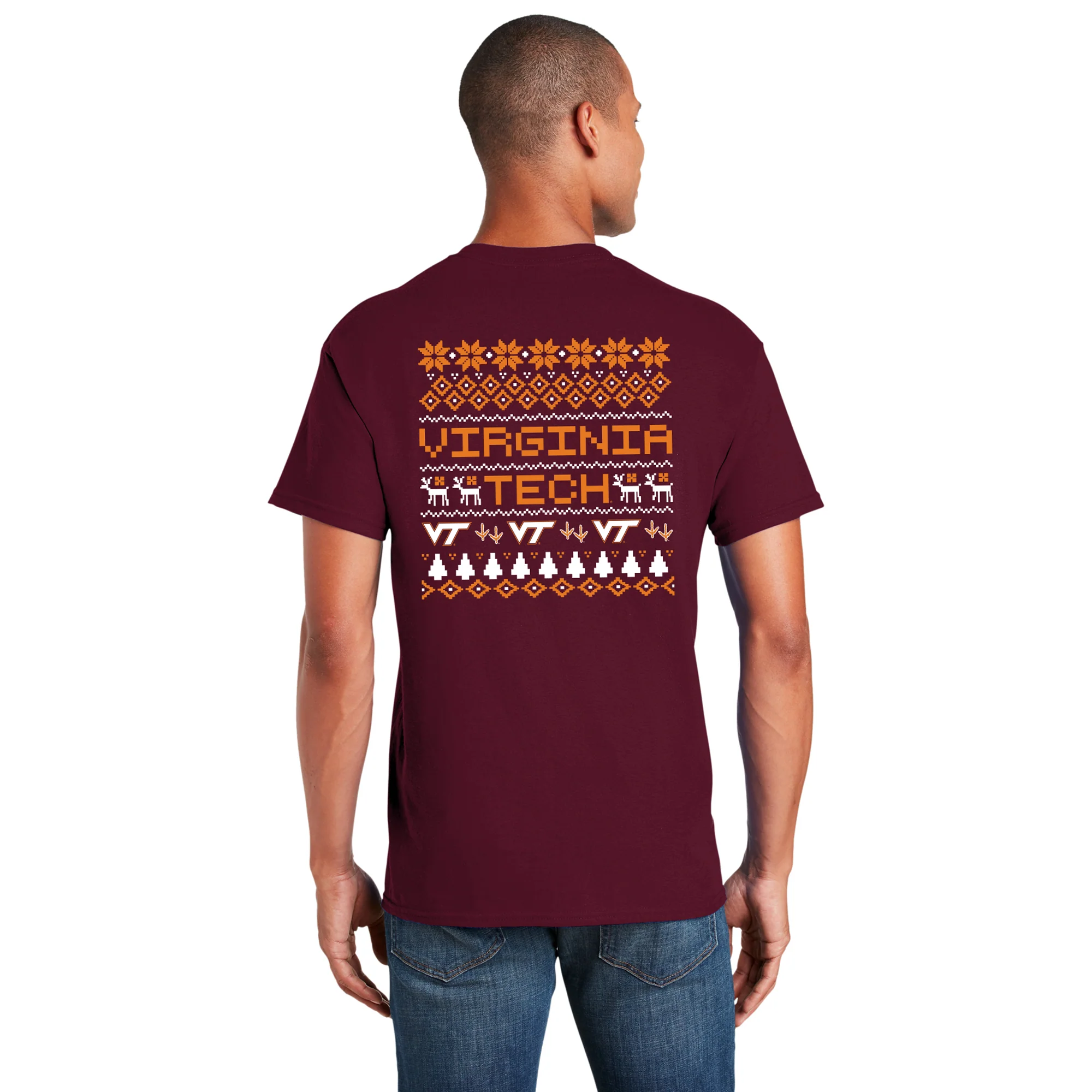 Virginia Tech Holiday Sweater T-Shirt - Maroon - Image 5