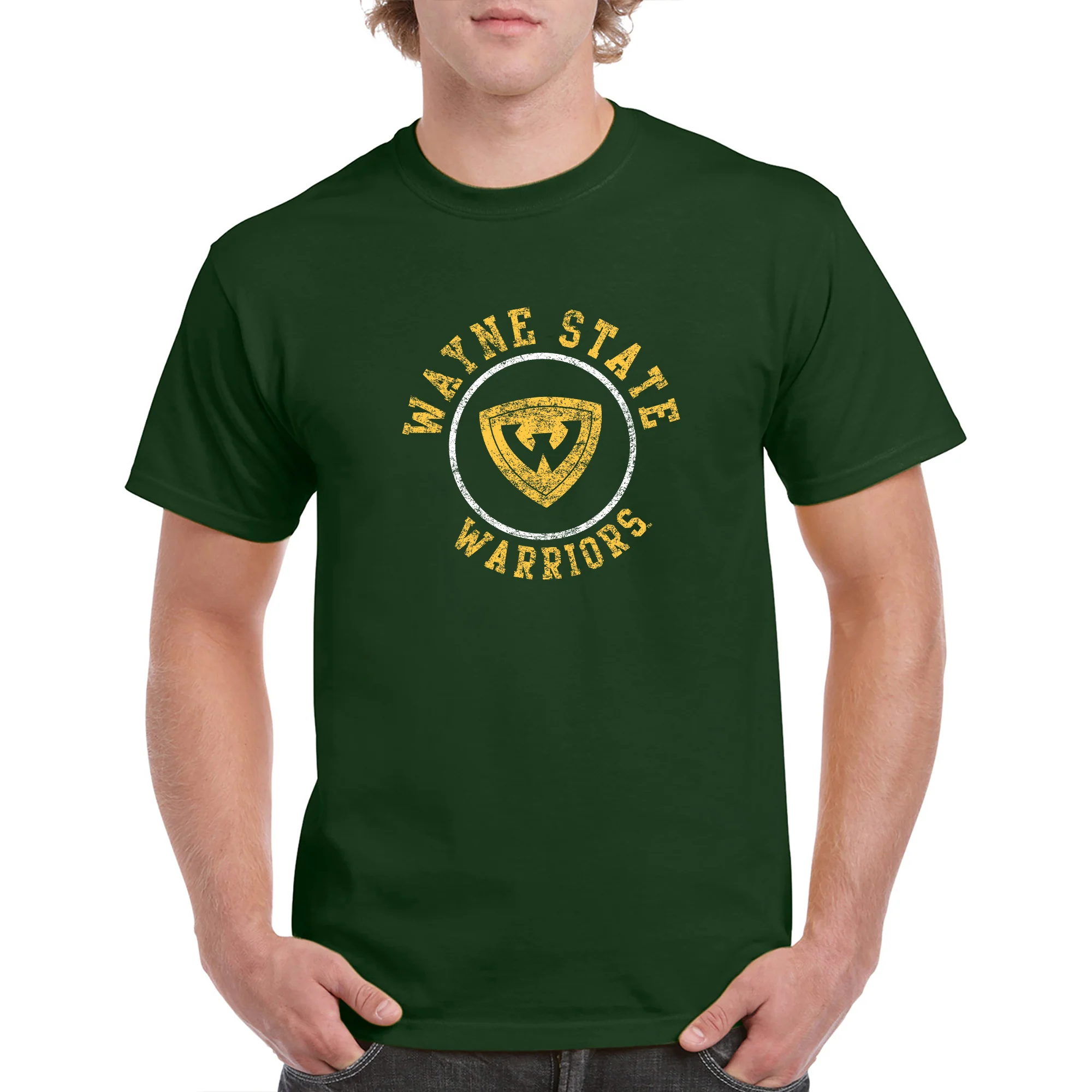 Wayne State University Warriors Distressed Circle Logo Short Sleeve T Shirt - Forest - Image 3