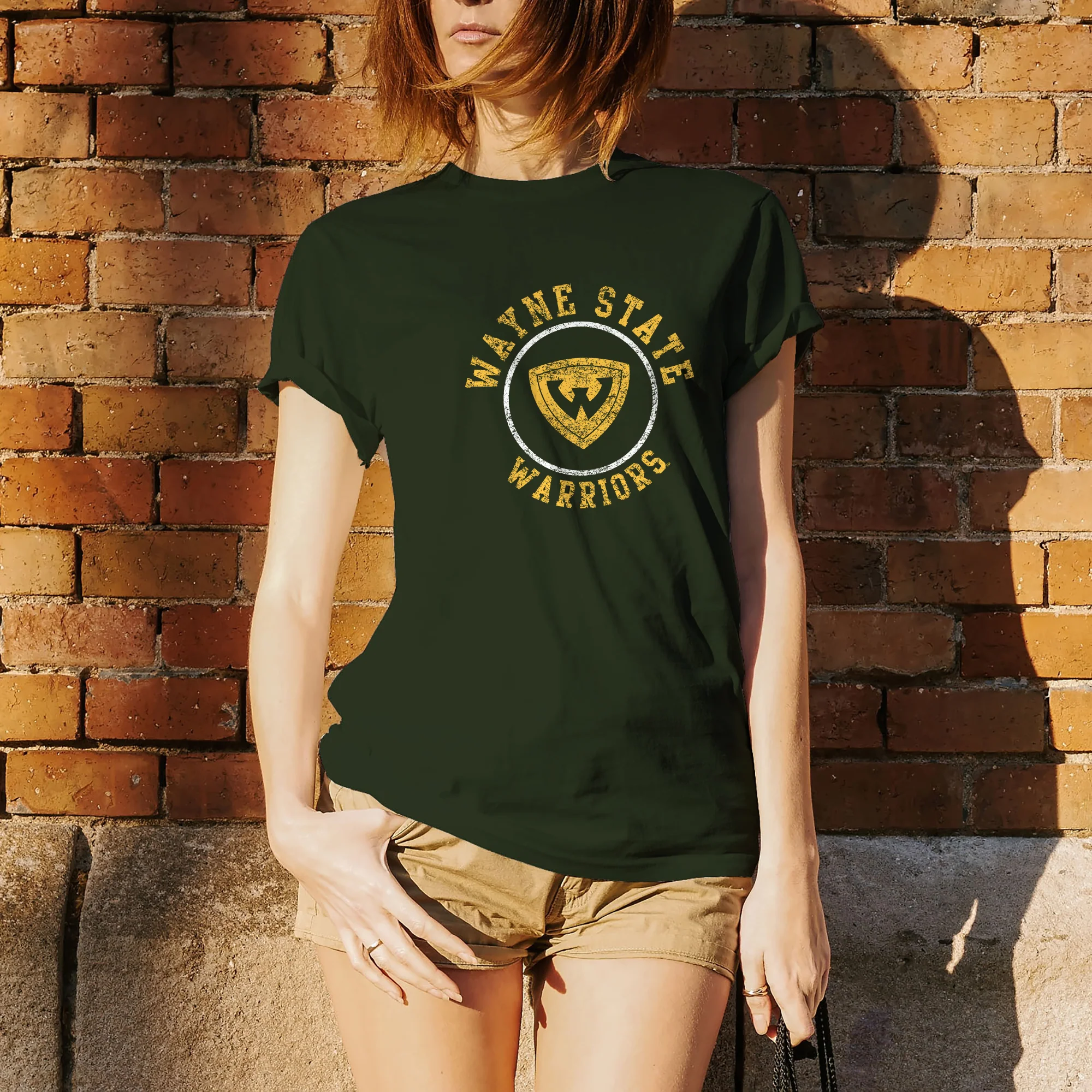 Wayne State University Warriors Distressed Circle Logo Short Sleeve T Shirt - Forest - Image 4