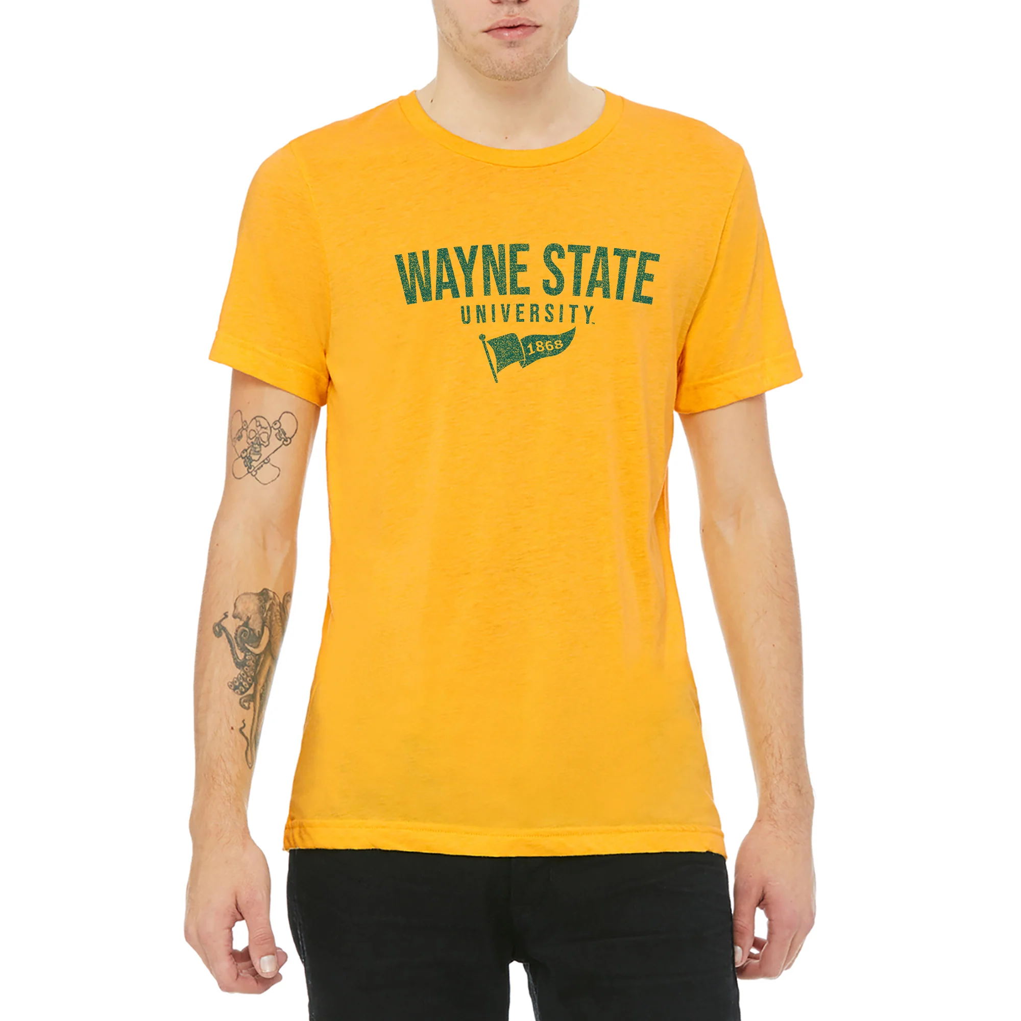 Wayne State Distressed Year Banner Canvas Triblend T-Shirt - Yellow Gold - Image 3