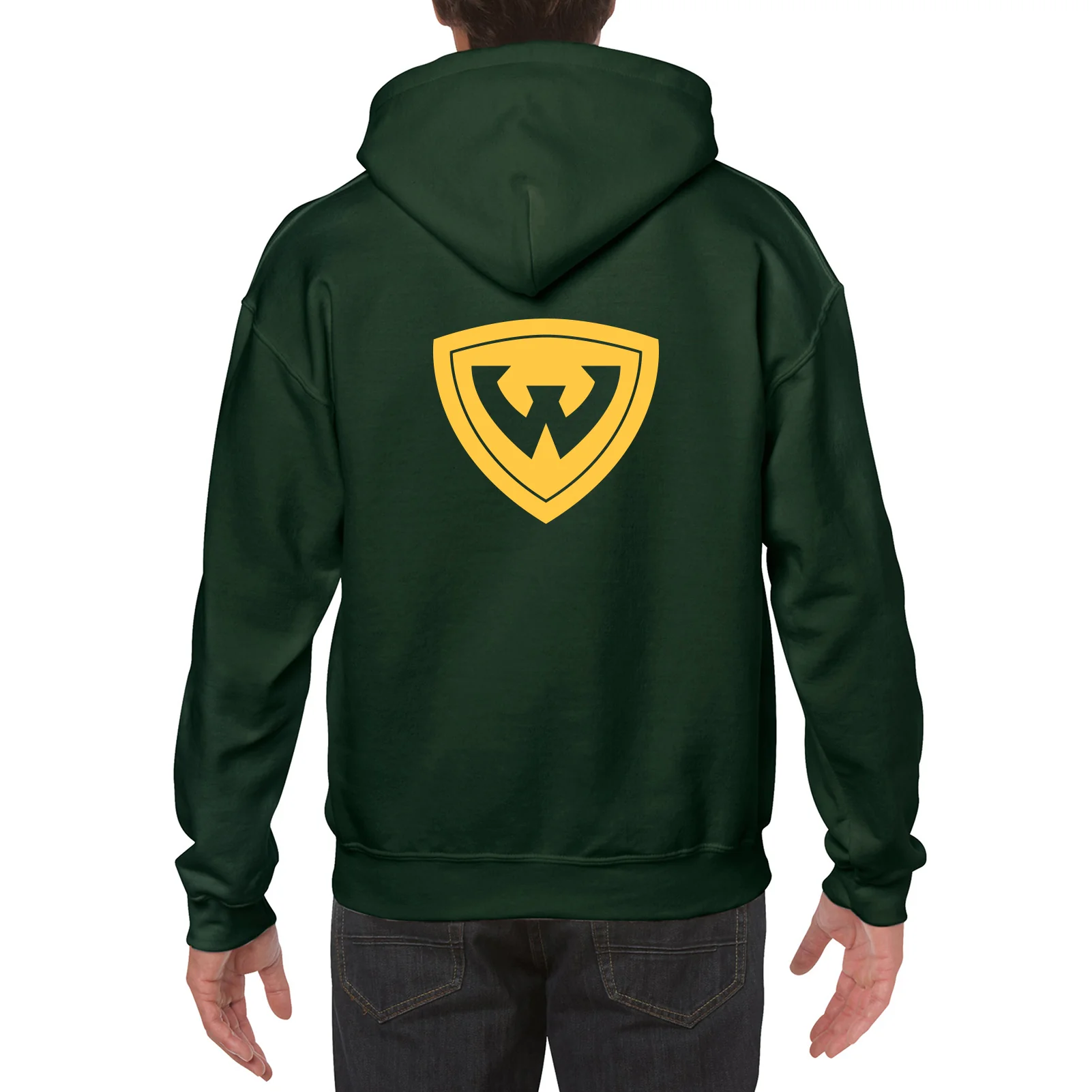 Wayne State University Warriors Front Back Print Heavy Blend Hoodie - Forest - Image 5