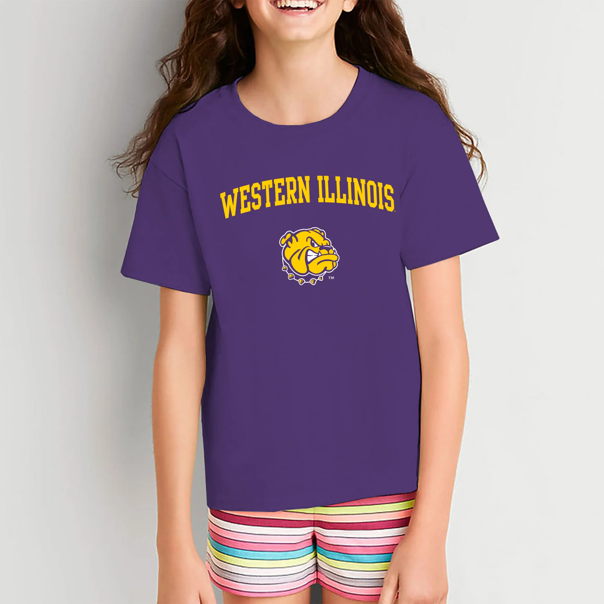 Western Illinois University Leathernecks Arch Logo Youth Short Sleeve T Shirt - Purple - Image 4