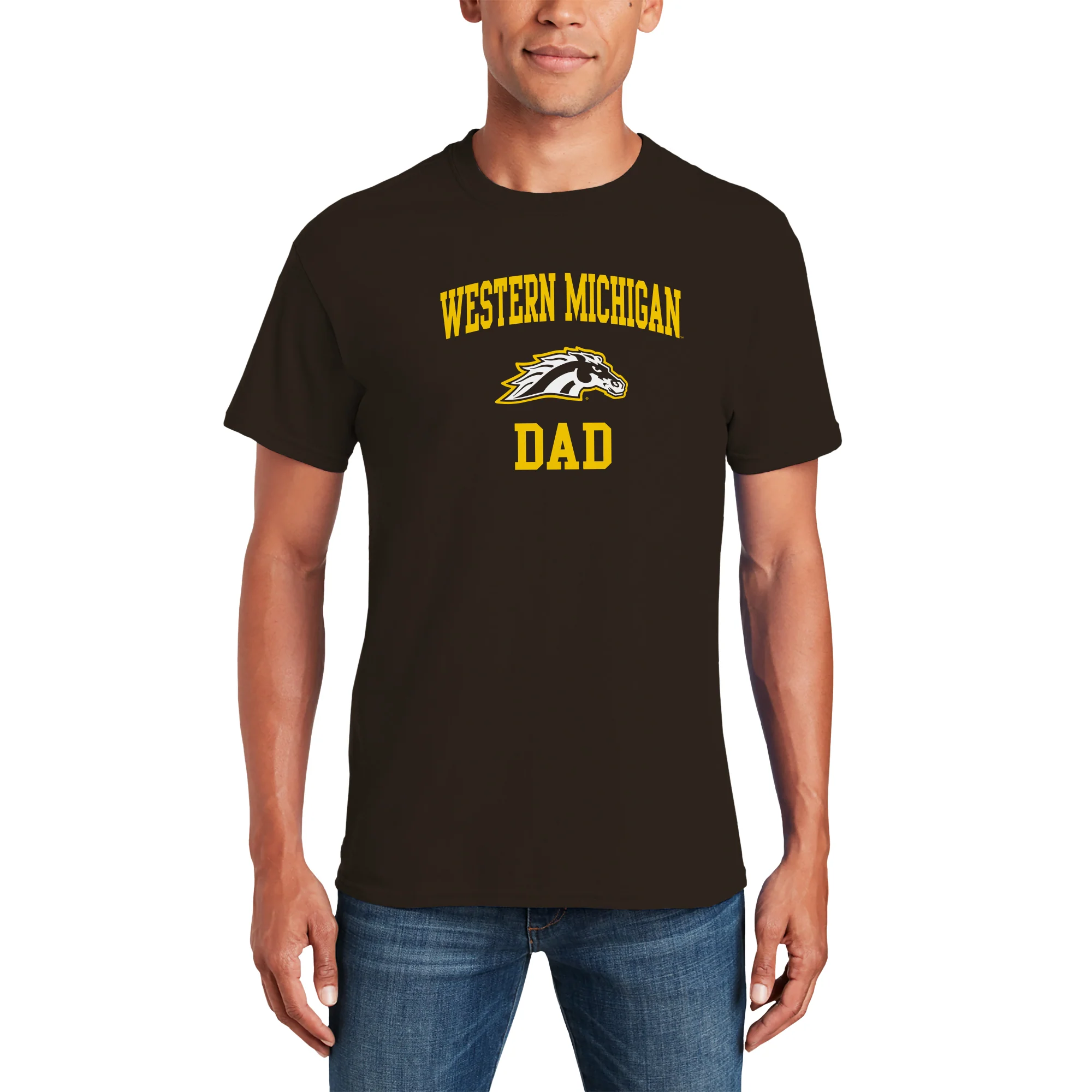 Western Michigan Arch Logo Dad T-Shirt - Dark Chocolate - Image 3