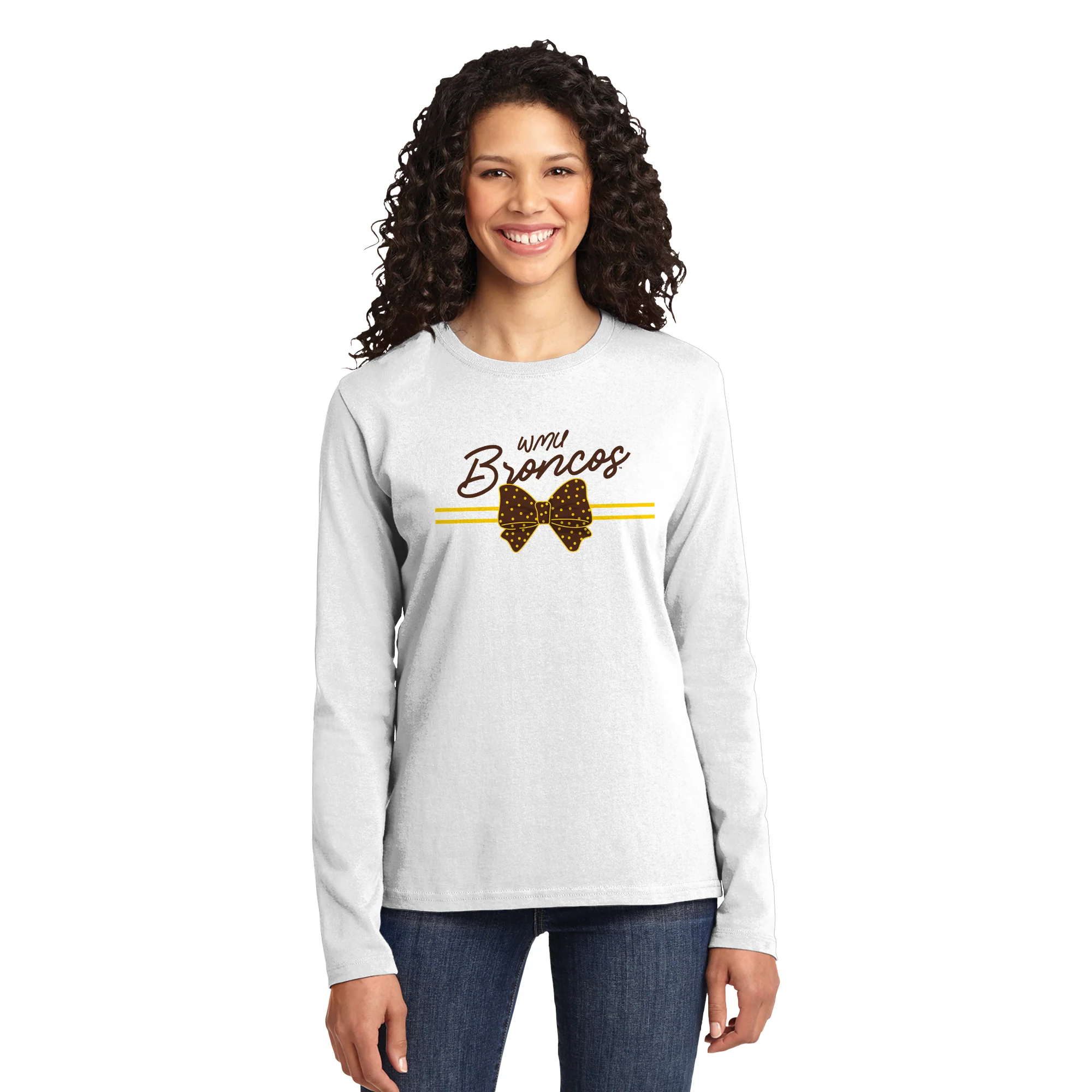 Western Michigan Bow Script Womens Long Sleeve - White - Image 3