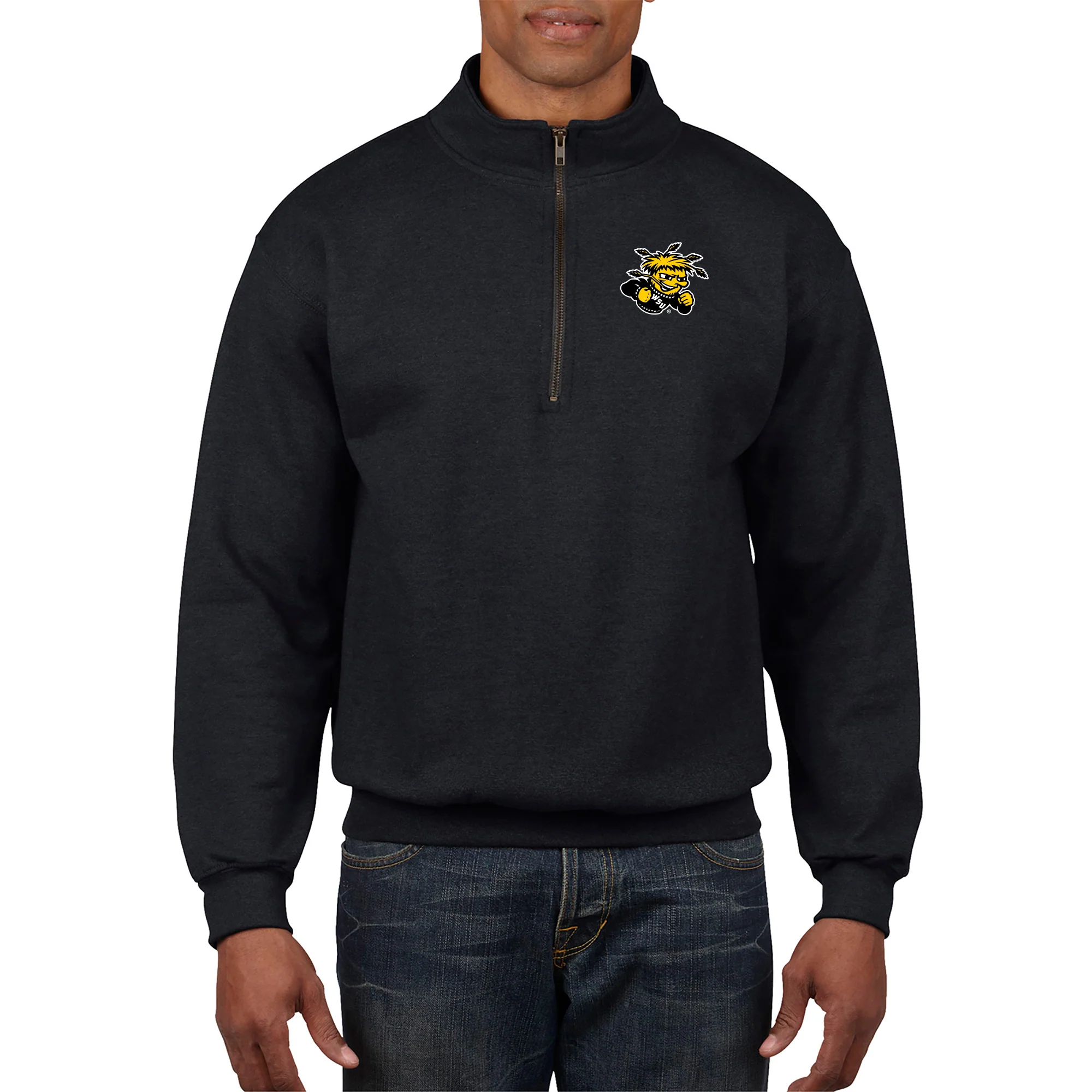 Wichita State Shockers Primary Logo Left Chest 1/4 Zip Sweatshirt - Black - Image 3