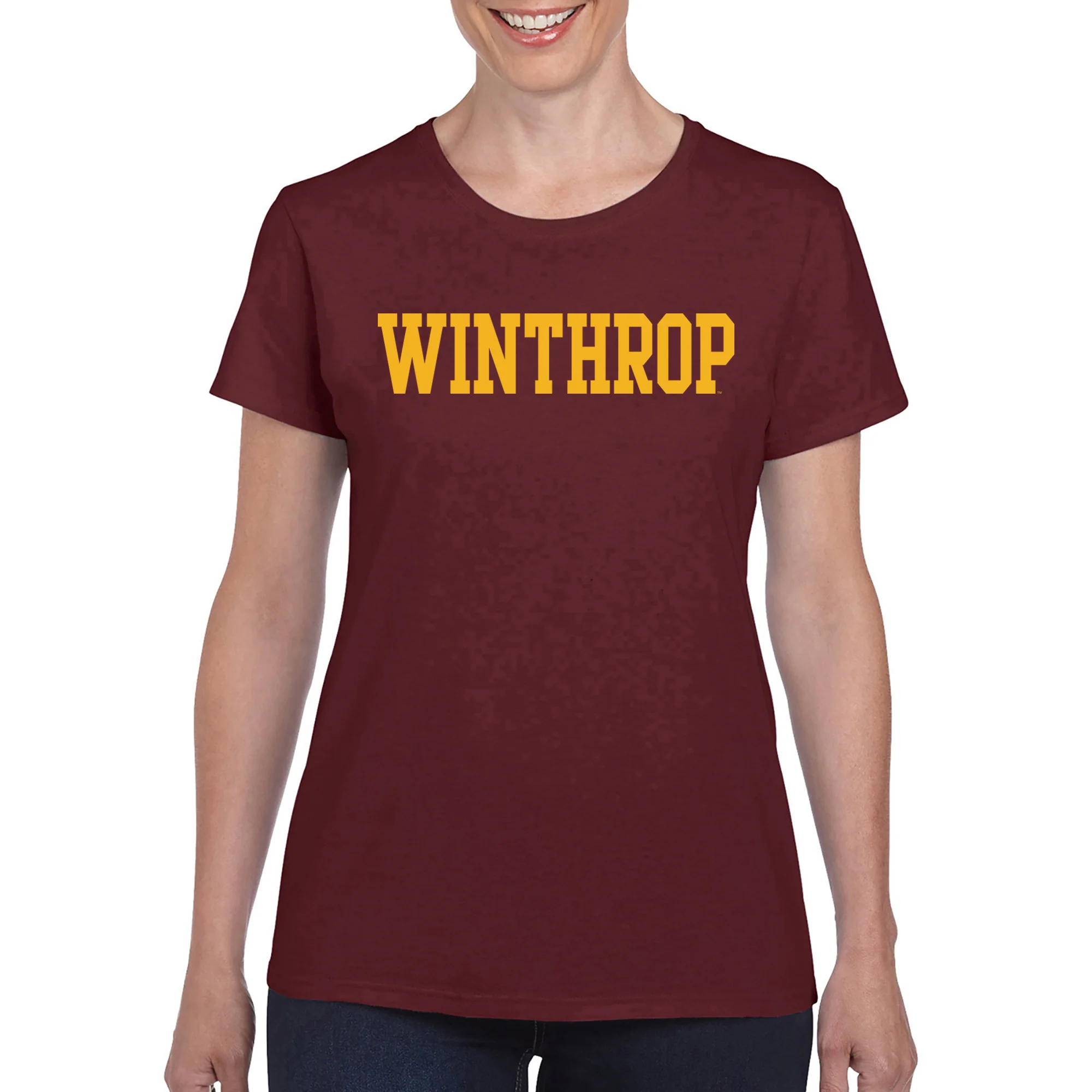 Winthrop University Eagles Basic Block Womens Short Sleeve T Shirt - Maroon - Image 3