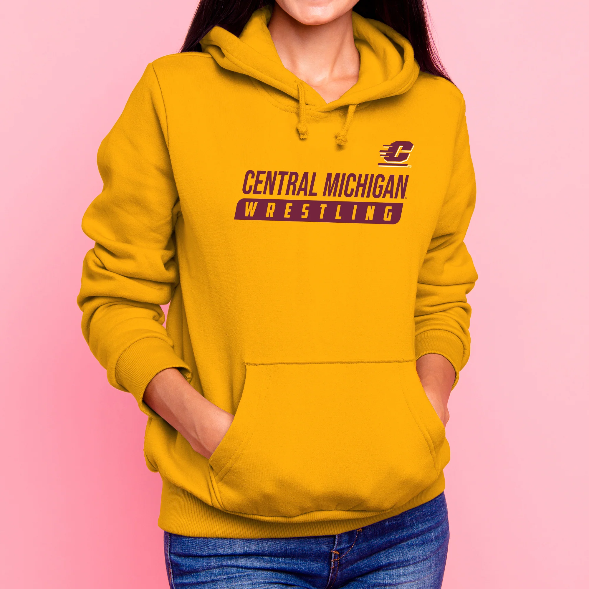 Central Michigan University Chippewas Wrestling Slant Heavy Blend Hoodie - Gold - Image 4
