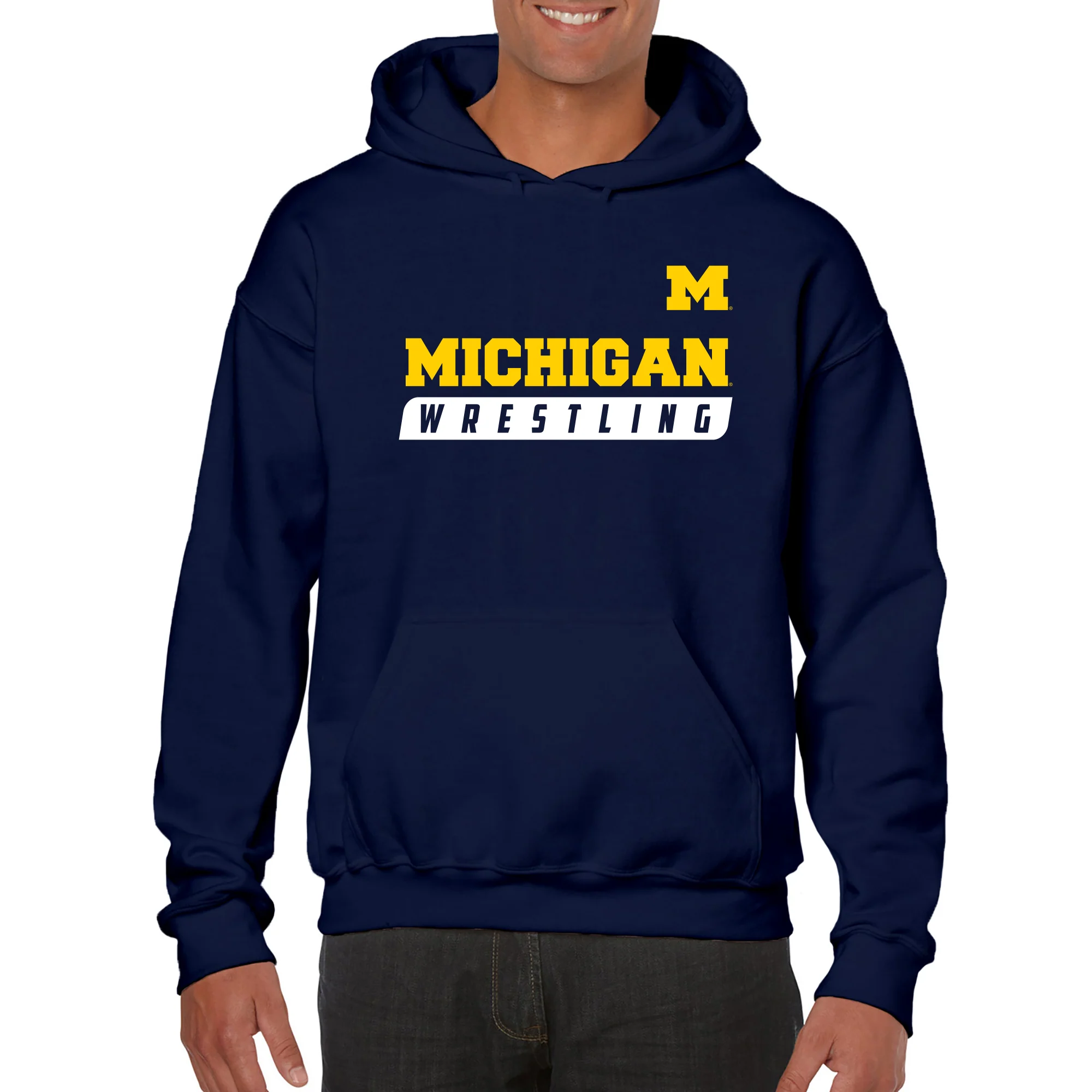 Wrestling Slant University of Michigan Heavy Blend Hoodie - Navy - Image 3