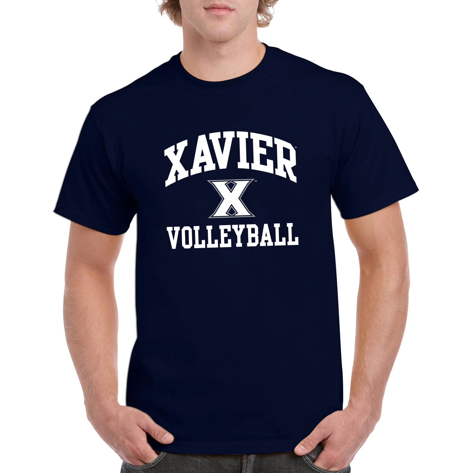Xavier University Musketeers Arch Logo Volleyball Short Sleeve T Shirt - Navy - Image 3
