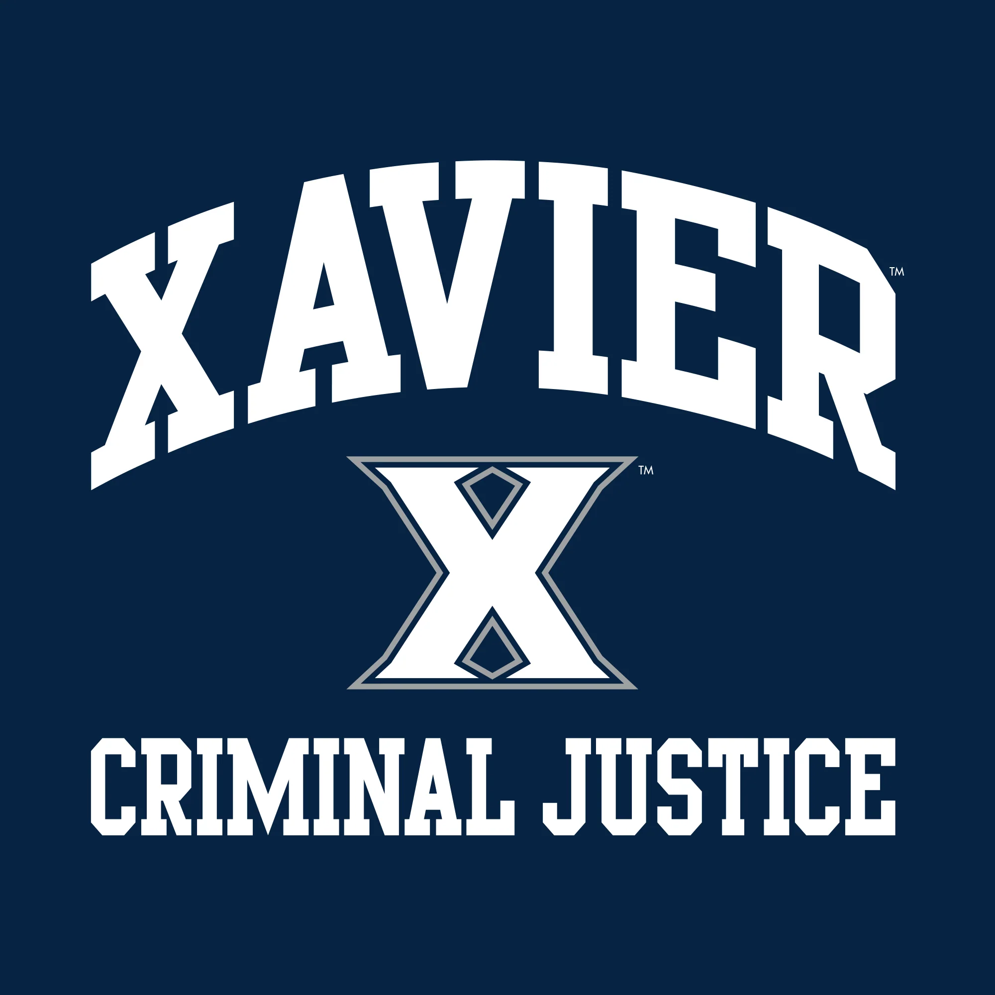 Xavier University Musketeers Arch Logo Criminal Science Basic Cotton Short Sleeve T Shirt - Navy - Image 2