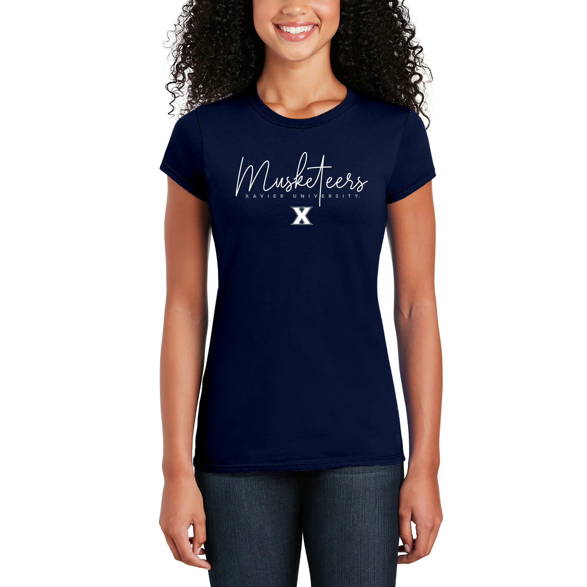 Xavier Thin Script Womens T-Shirt - Navy - Image 3