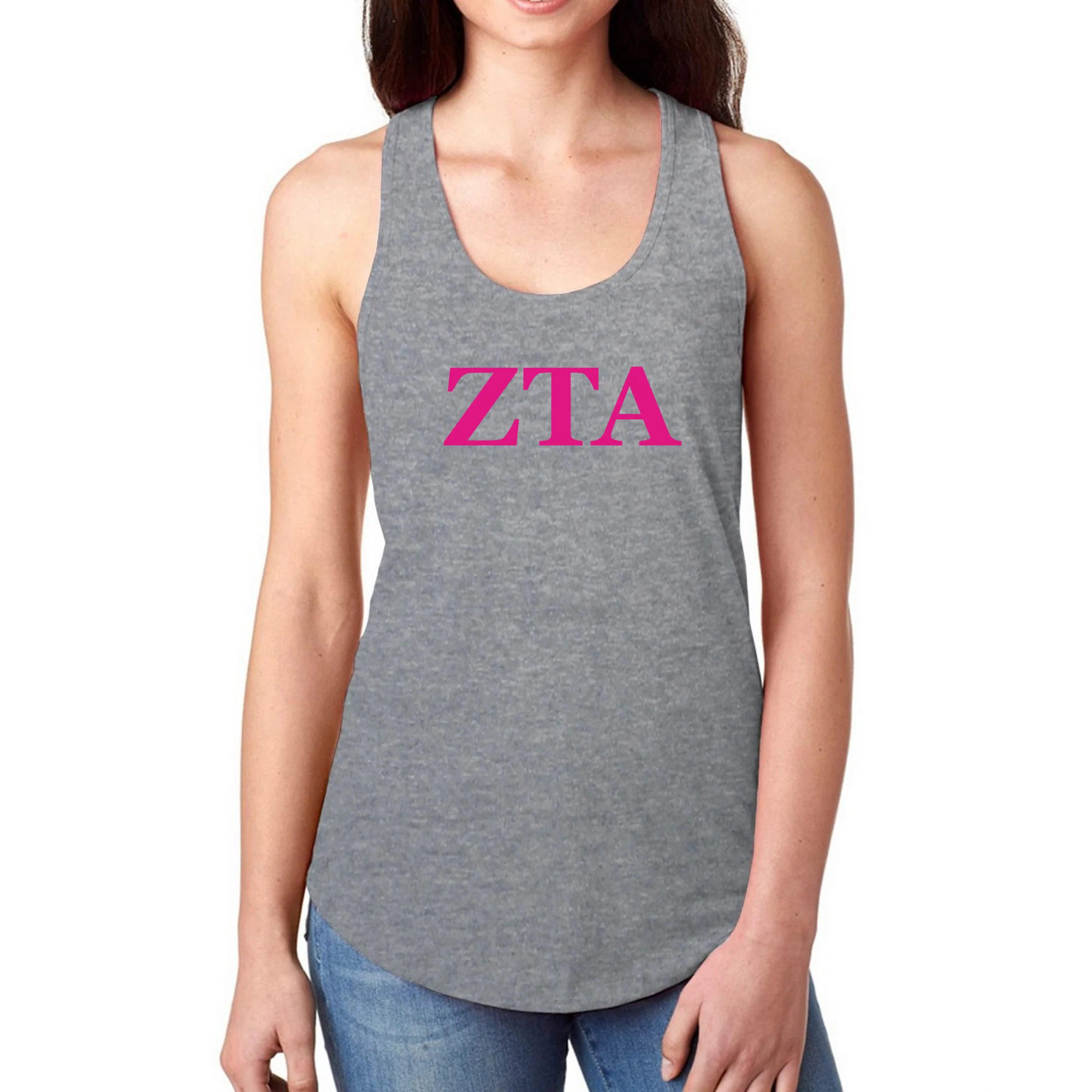 Zeta Tau Alpha Greek Letter Block Racerback Tank - Heather Grey - Image 3